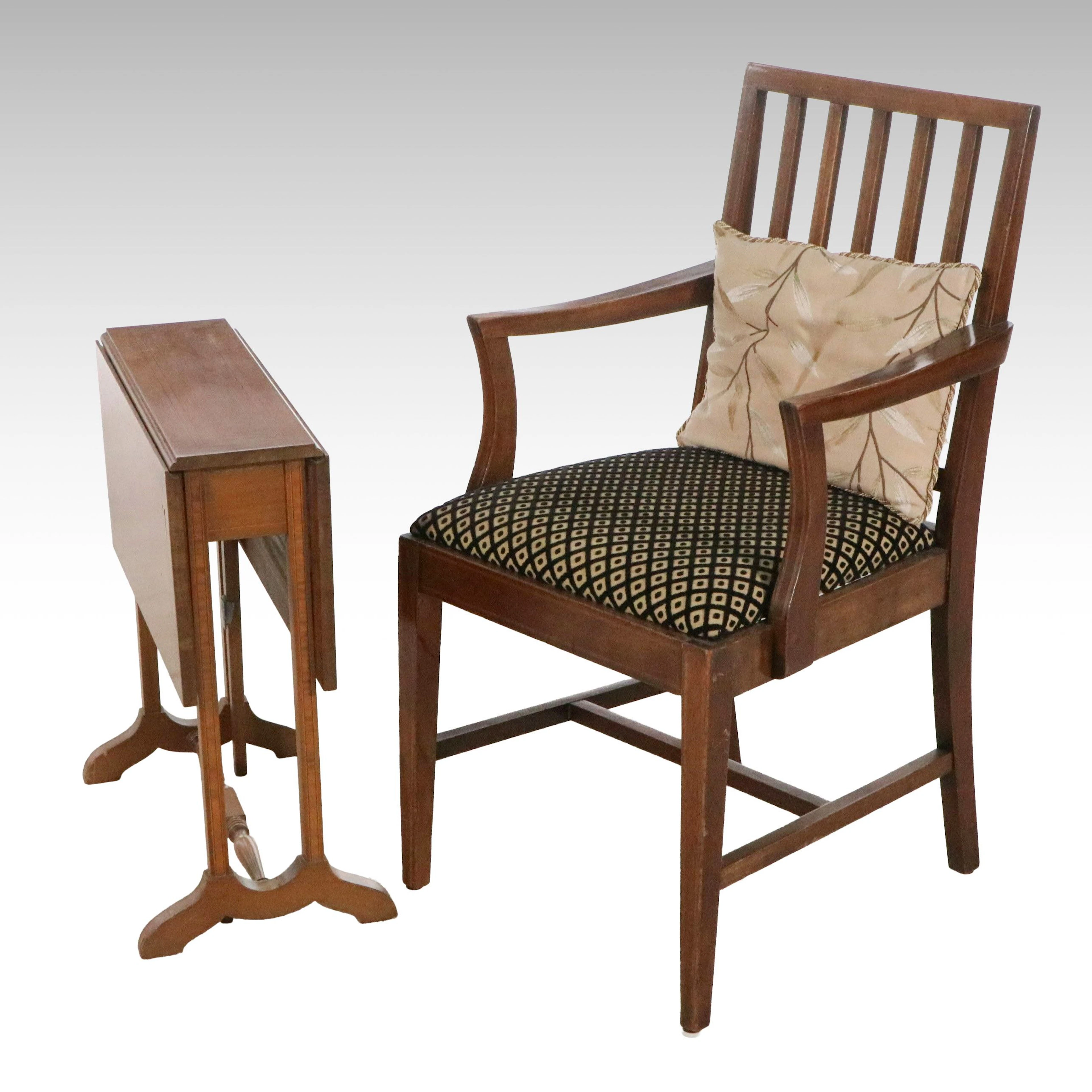Arts and Crafts Style Oak Drop-Leaf Table and Armchair, 20th Century