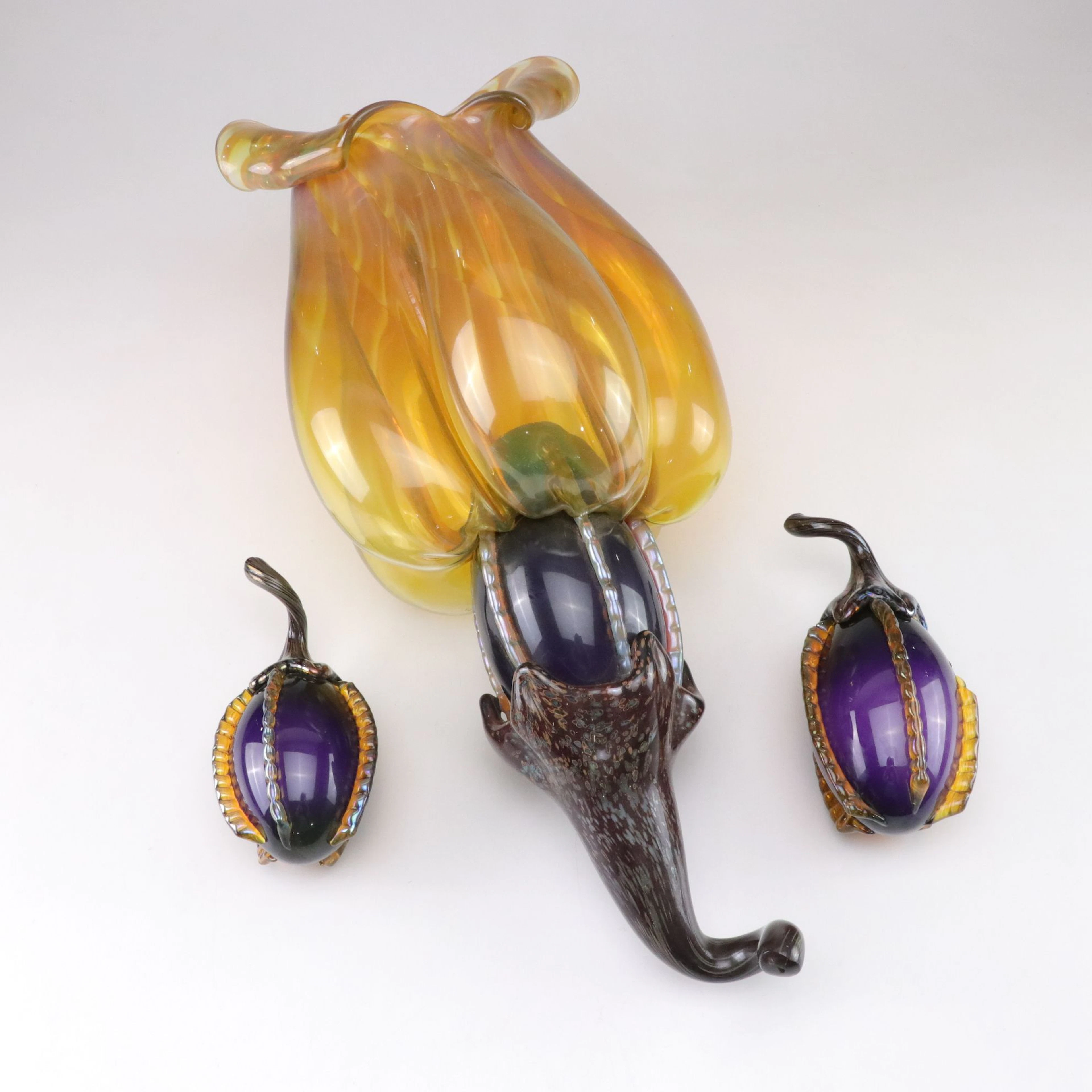 John Leighton Hand Blown Glass Cornucopia and Seed Pods Sculpture, 2014
