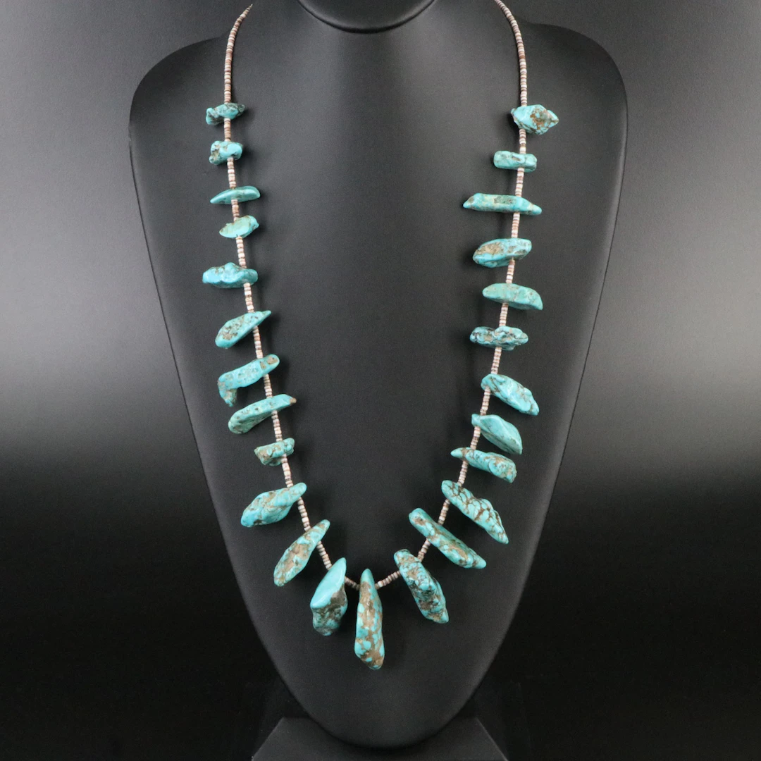 Southwestern Graduated Turquoise and Shell Heishi Bead Necklace