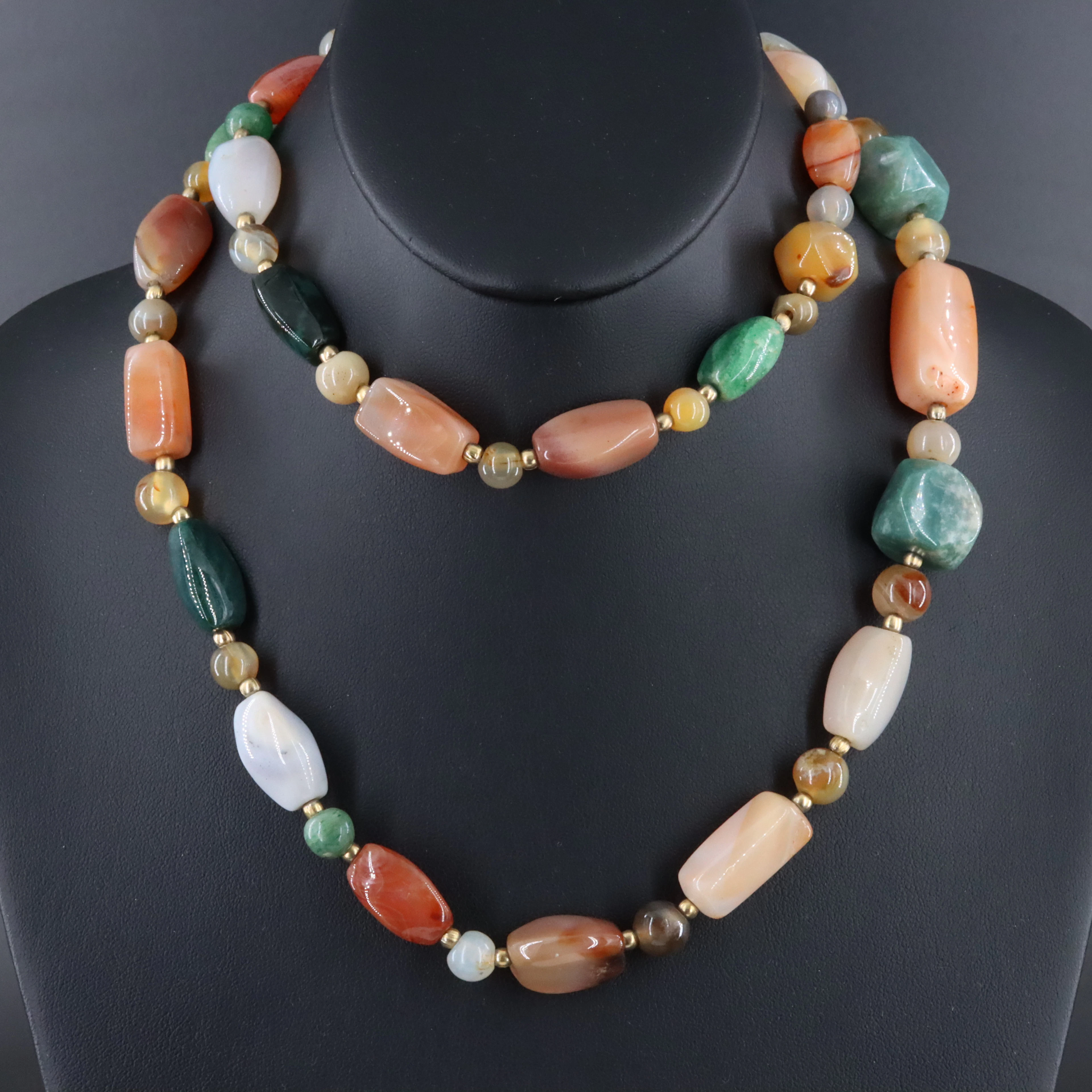 Gemstone Necklace Including Agate and Aventurine