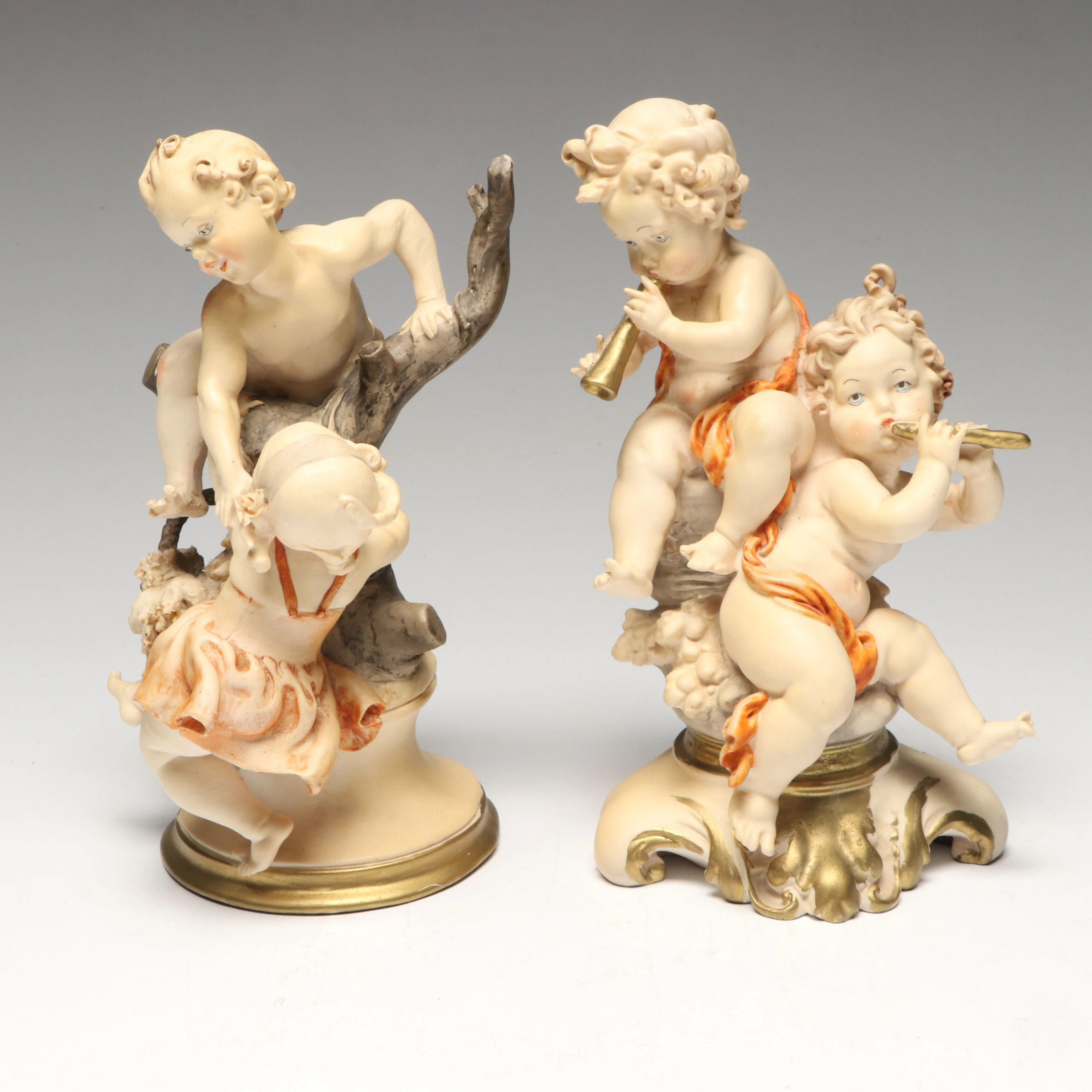 Capodimonte Style Hand-Painted Resin Cherub Figurines