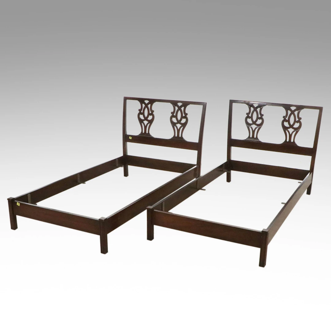 Kittinger Chippendale Style Twin Bed Frames, 1940’s Colonial Williamsburg