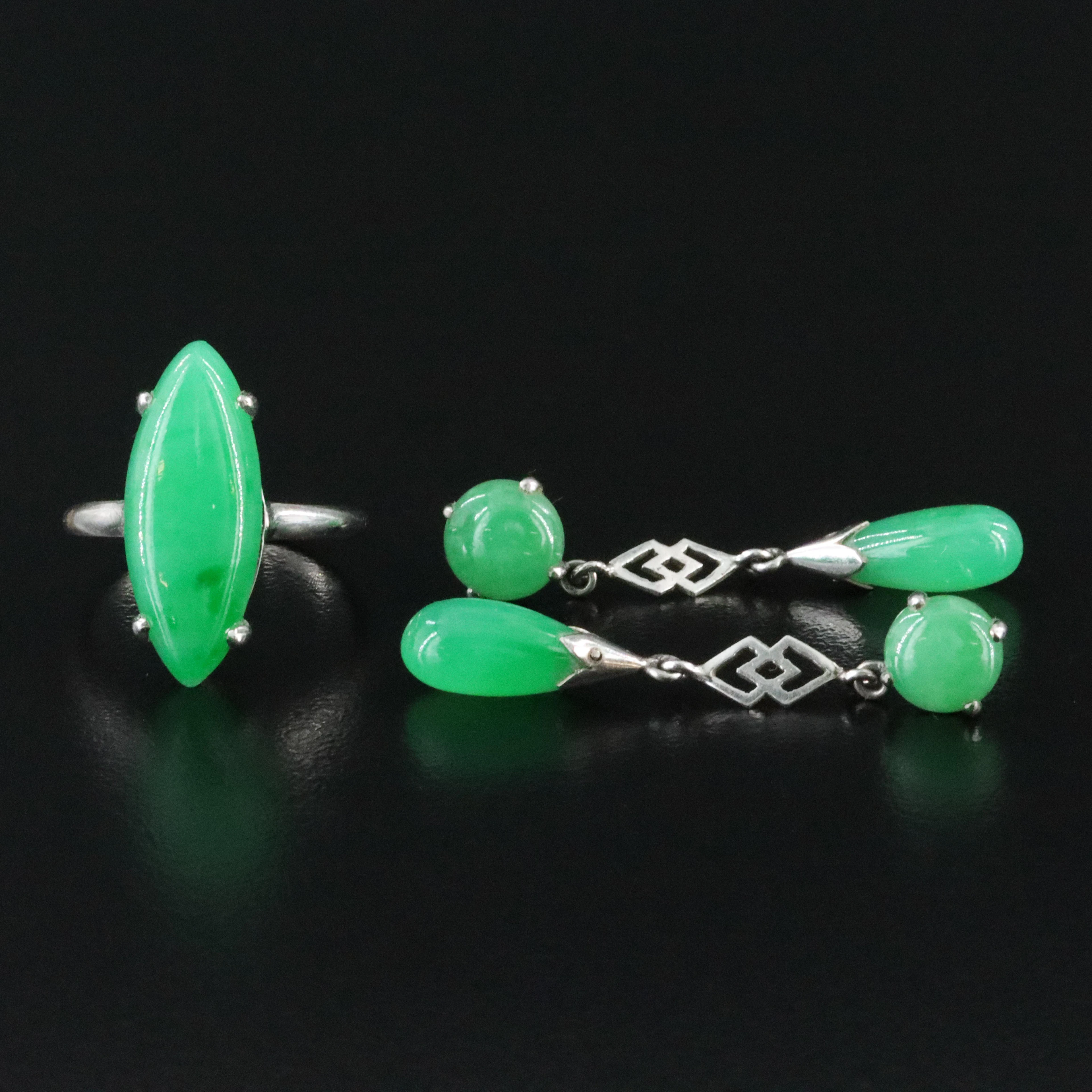 14K Jadeite Ring & Silver and Palladium Alloy Earrings