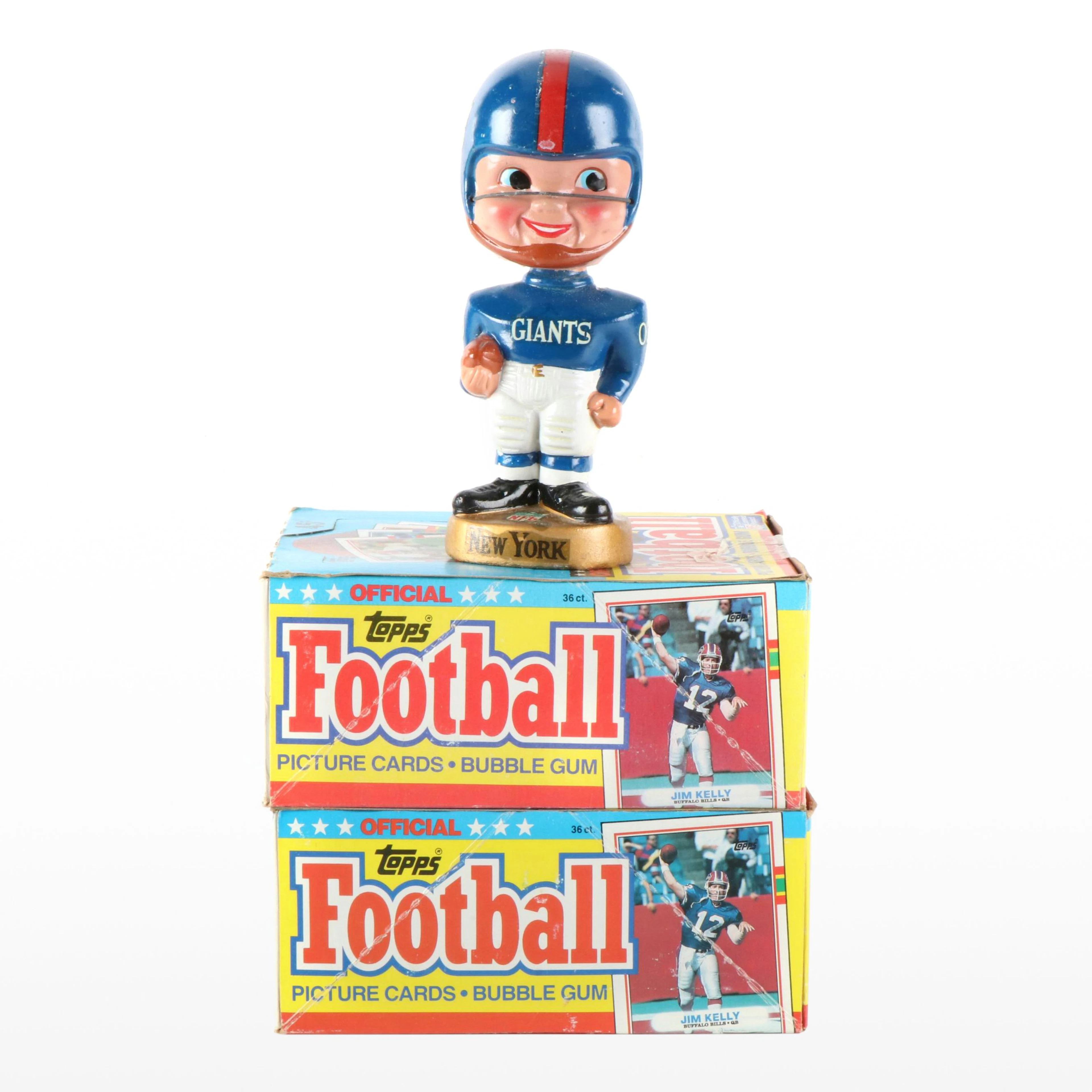 1989 Topps Sealed Football Card Wax Packs with New York Giants Bobblehead