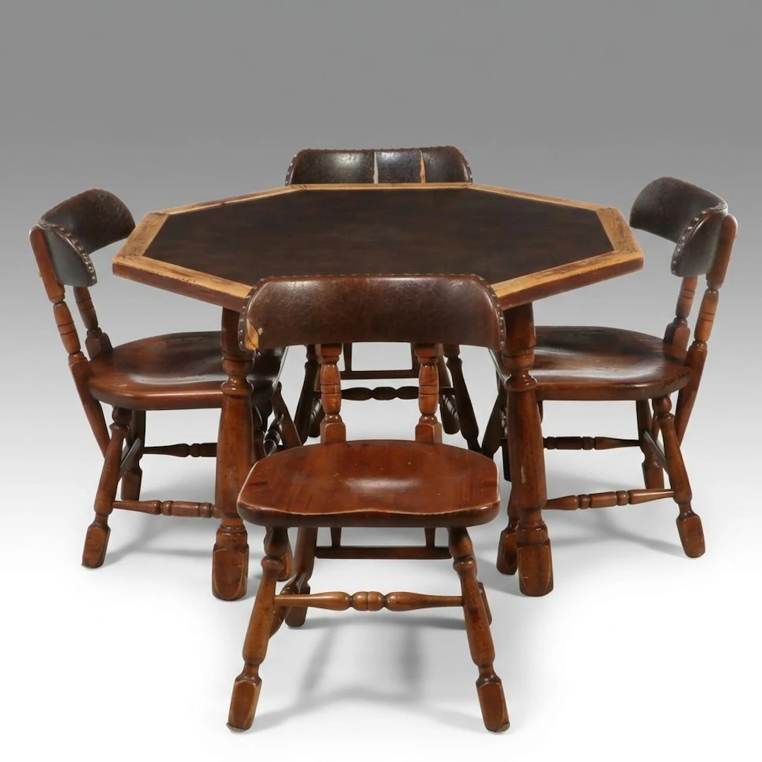 Five-Piece Colonial Revival Style Set with Octagonal Table, Mid/Late 20th C.