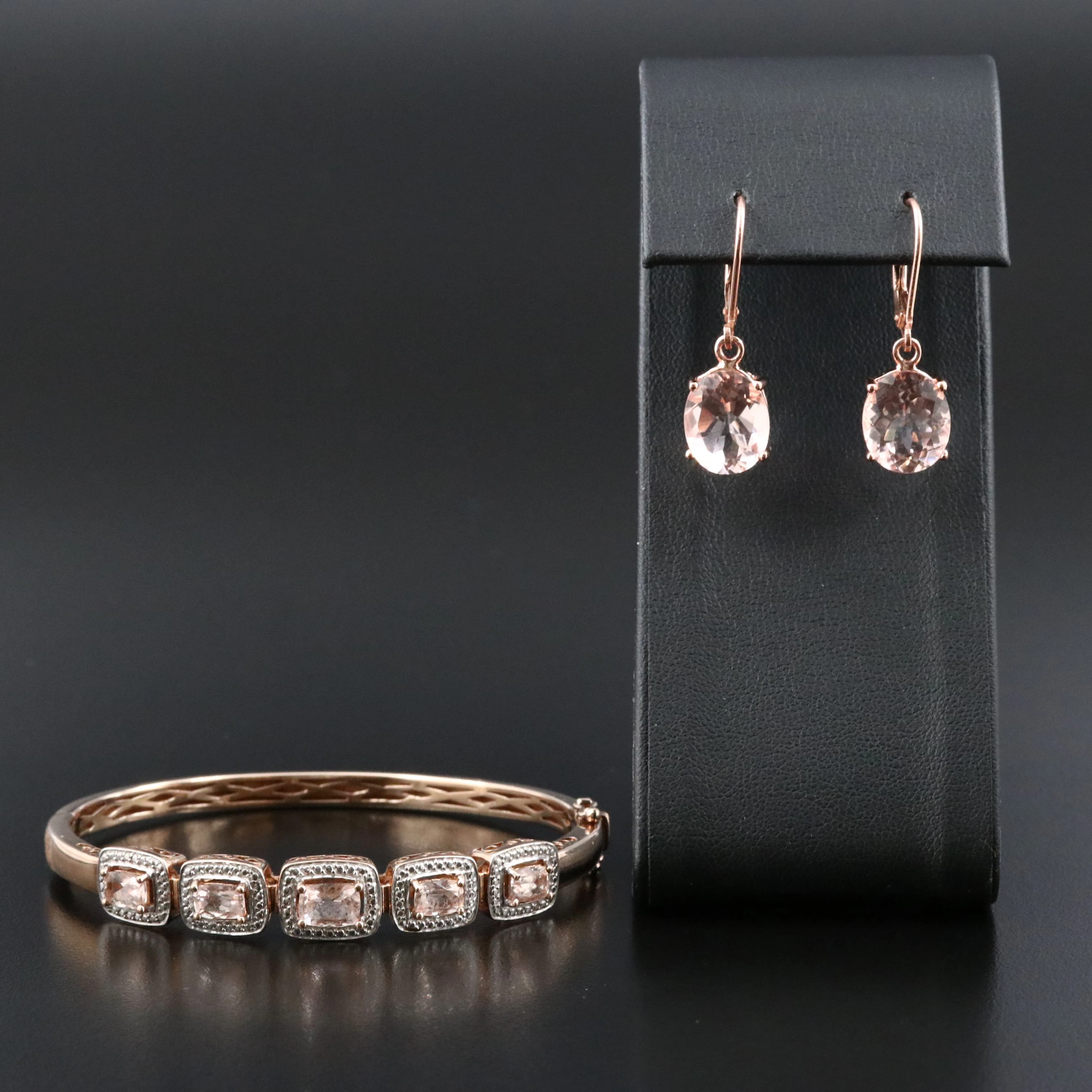 Sterling Morganite Bracelet and Pink Topaz Earrings