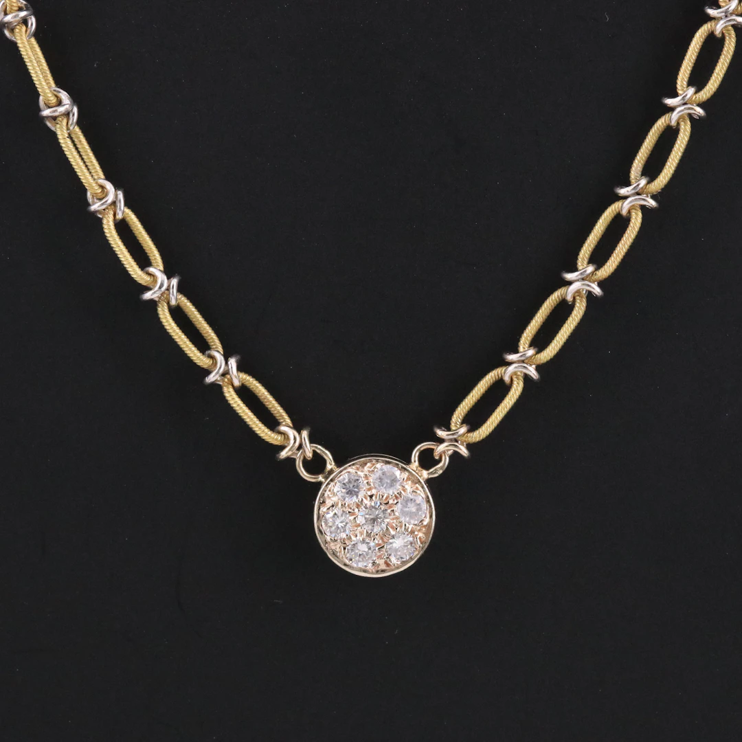 18K Two-Tone Fancy Link Chain Necklace with 14K 0.44 CTW Diamond Pendant