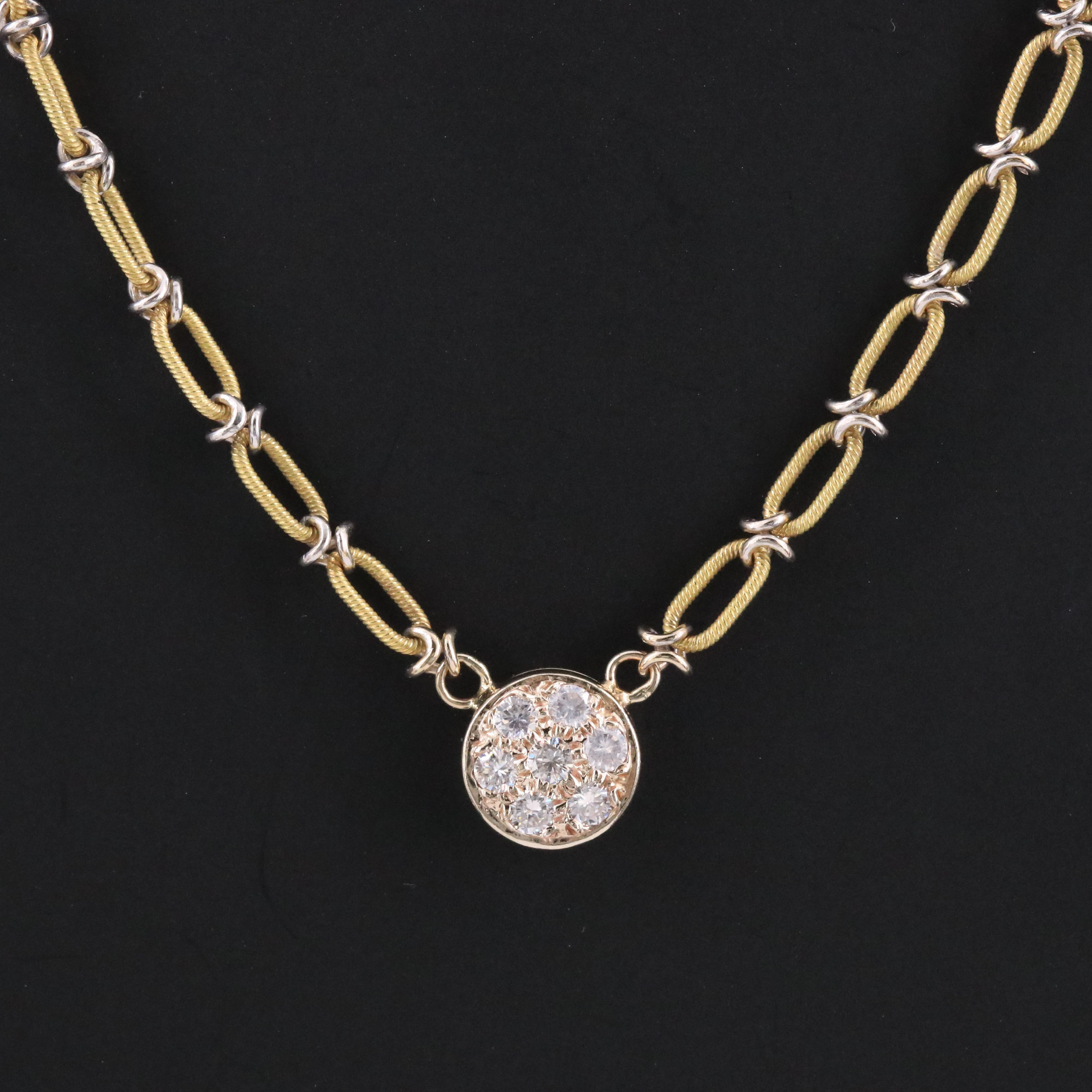 18K Two-Tone Fancy Link Chain Necklace with 14K 0.44 CTW Diamond Pendant