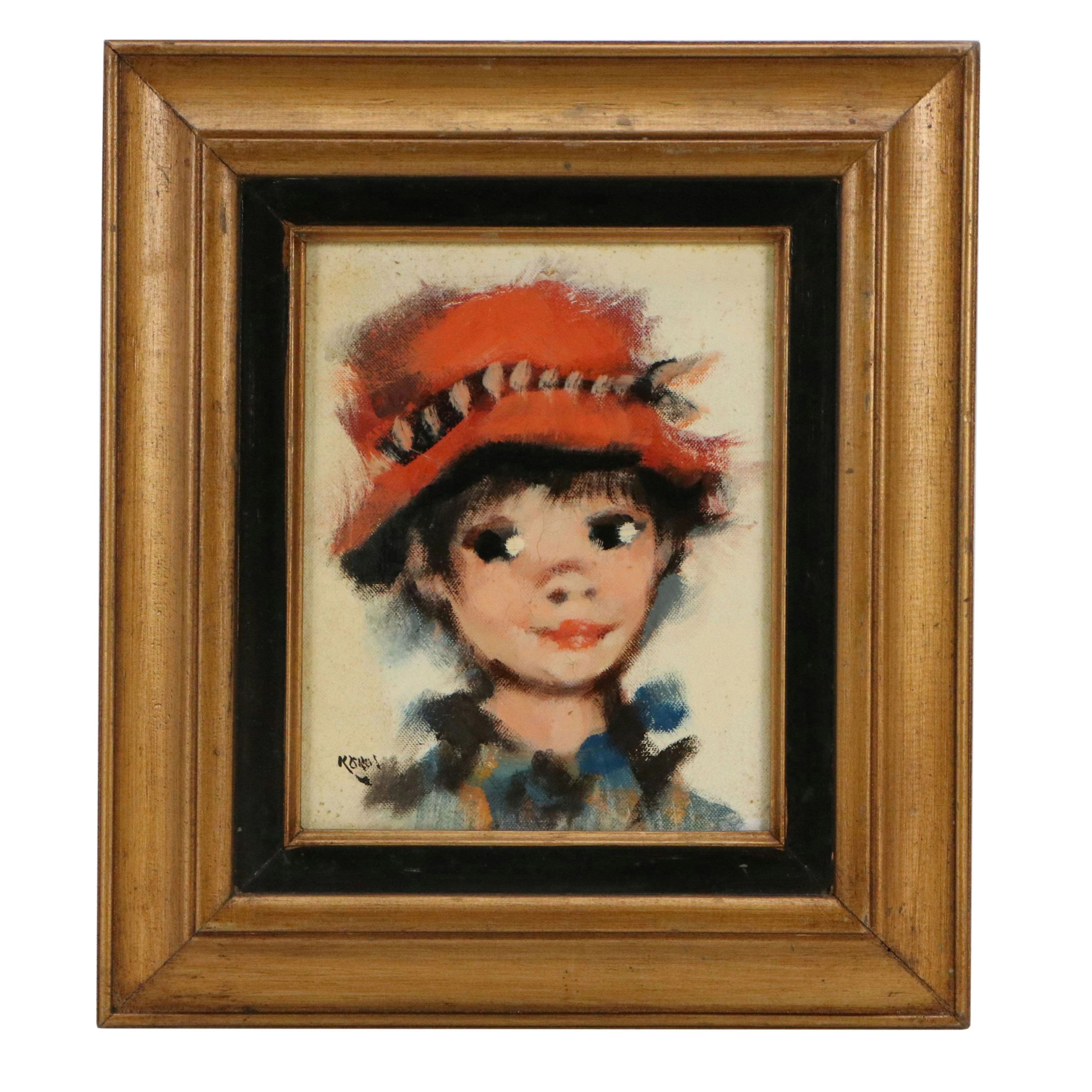 Köros Oil Painting of Young Boy, Mid-20th Century