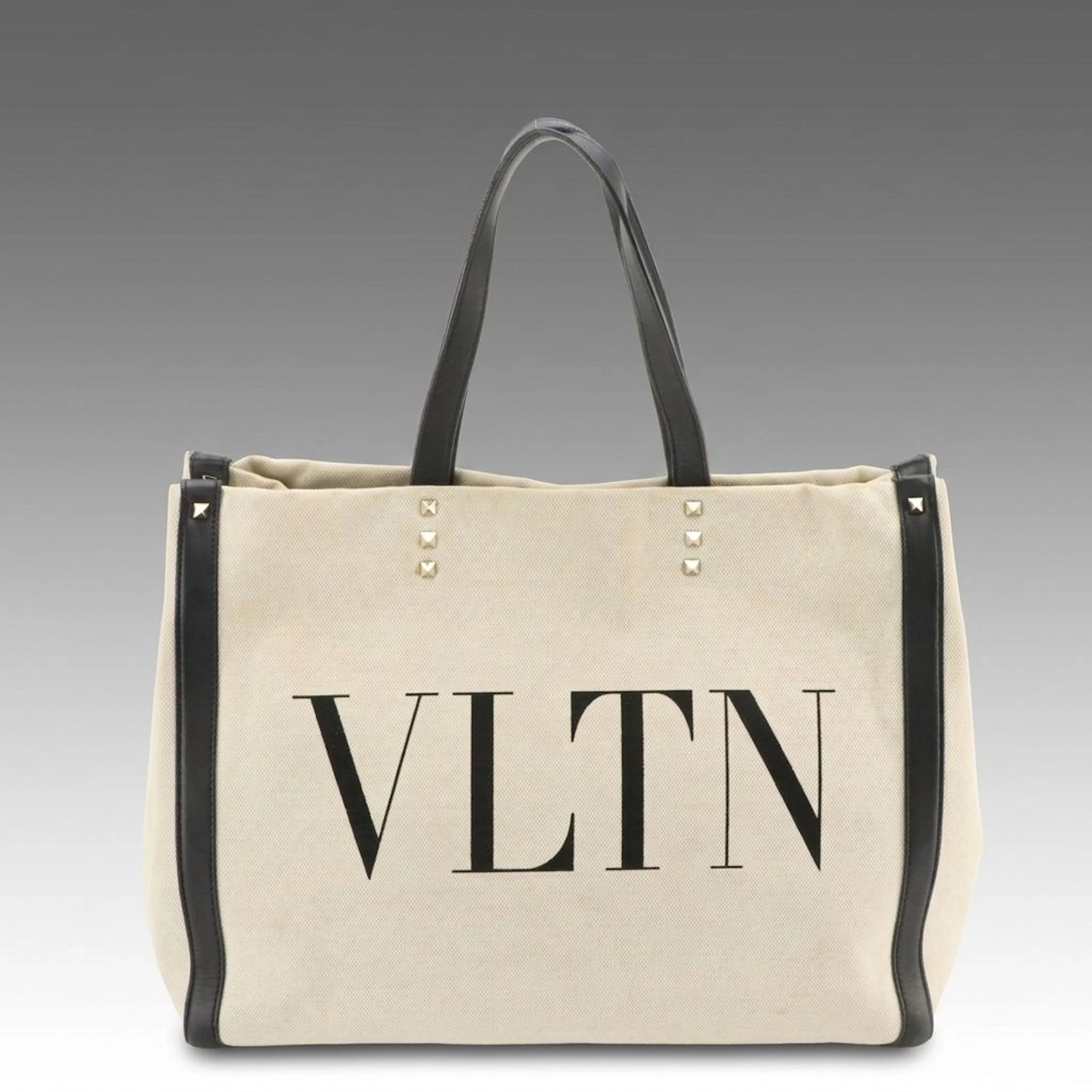 Valentino Garavani VLTN Large Tote in Canvas and Black Leather Trim