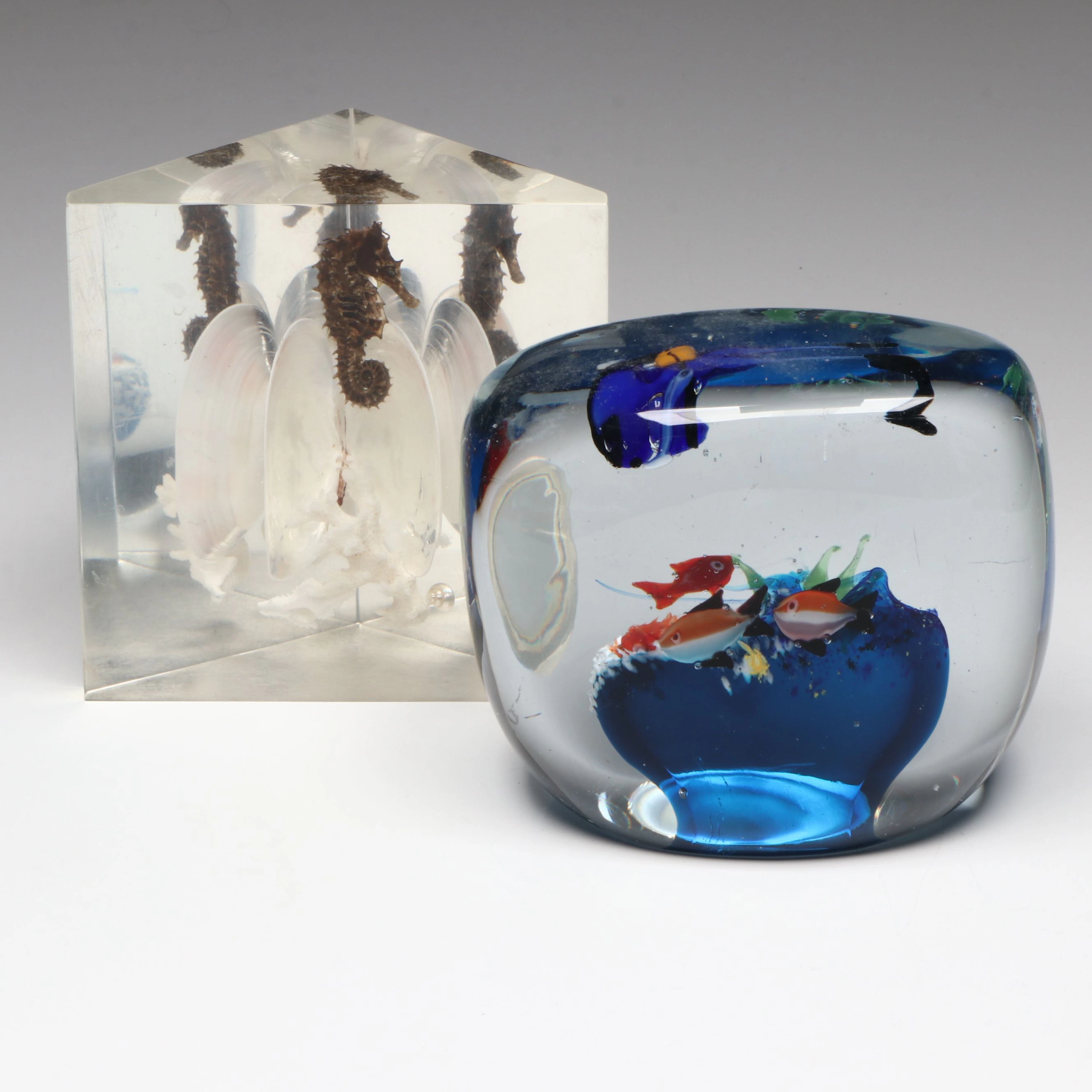 Penco Art Glass Paperweight with Other Aquatic Themed Resin Paperweight