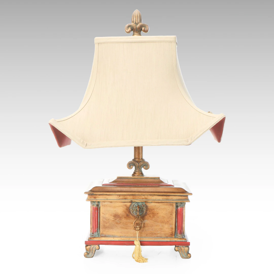 Continental Style Chest Table Lamp with Silk Pagoda Shade
