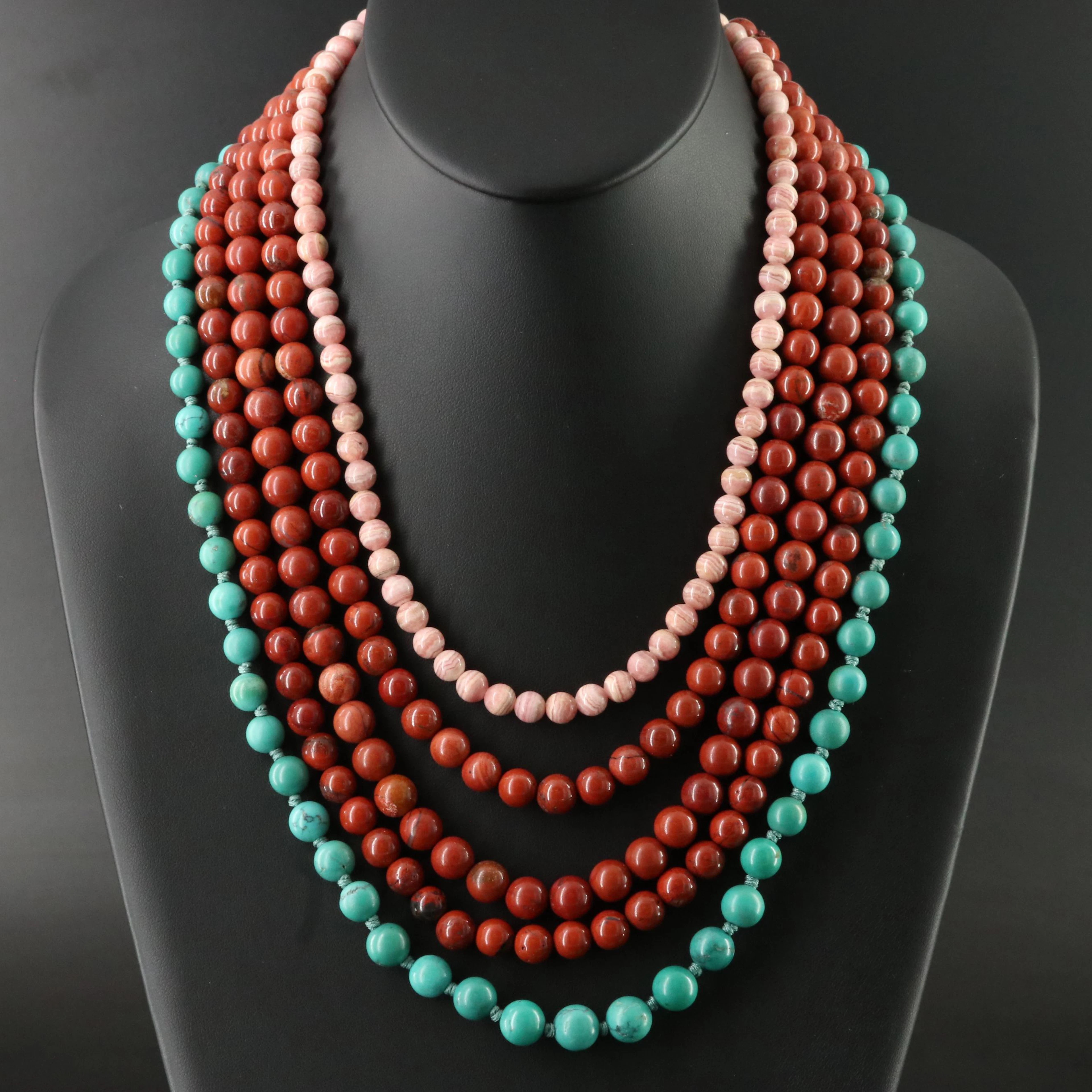 Jasper, Rhodochrosite and Turquoise Featured in Necklace Collection