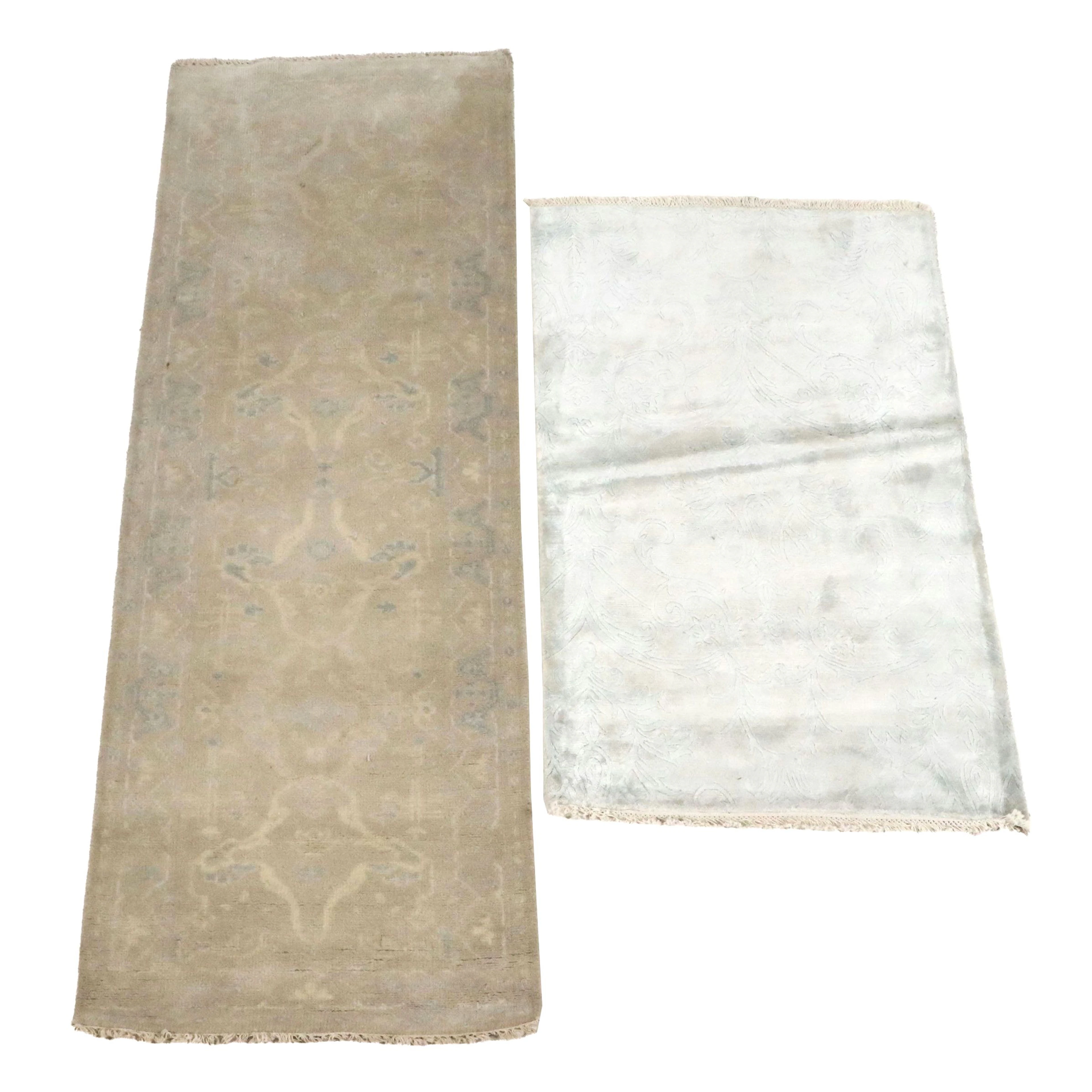 Hand-Knotted Turkish Oushak Carpet Runner and Tibetan Accent Rug