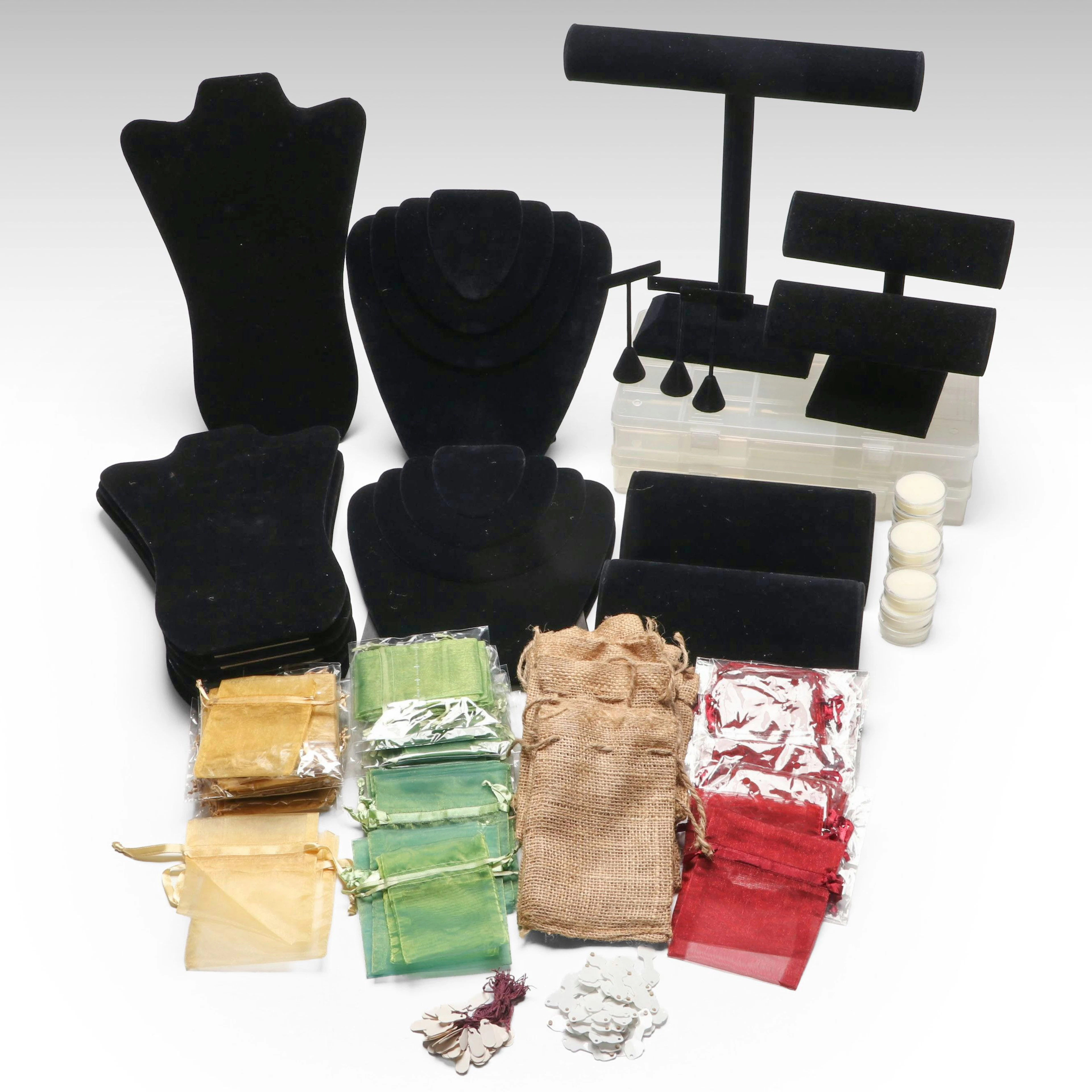 Black Velvet Jewelry Display Stands with Organza Bags and More Jewelry Displays