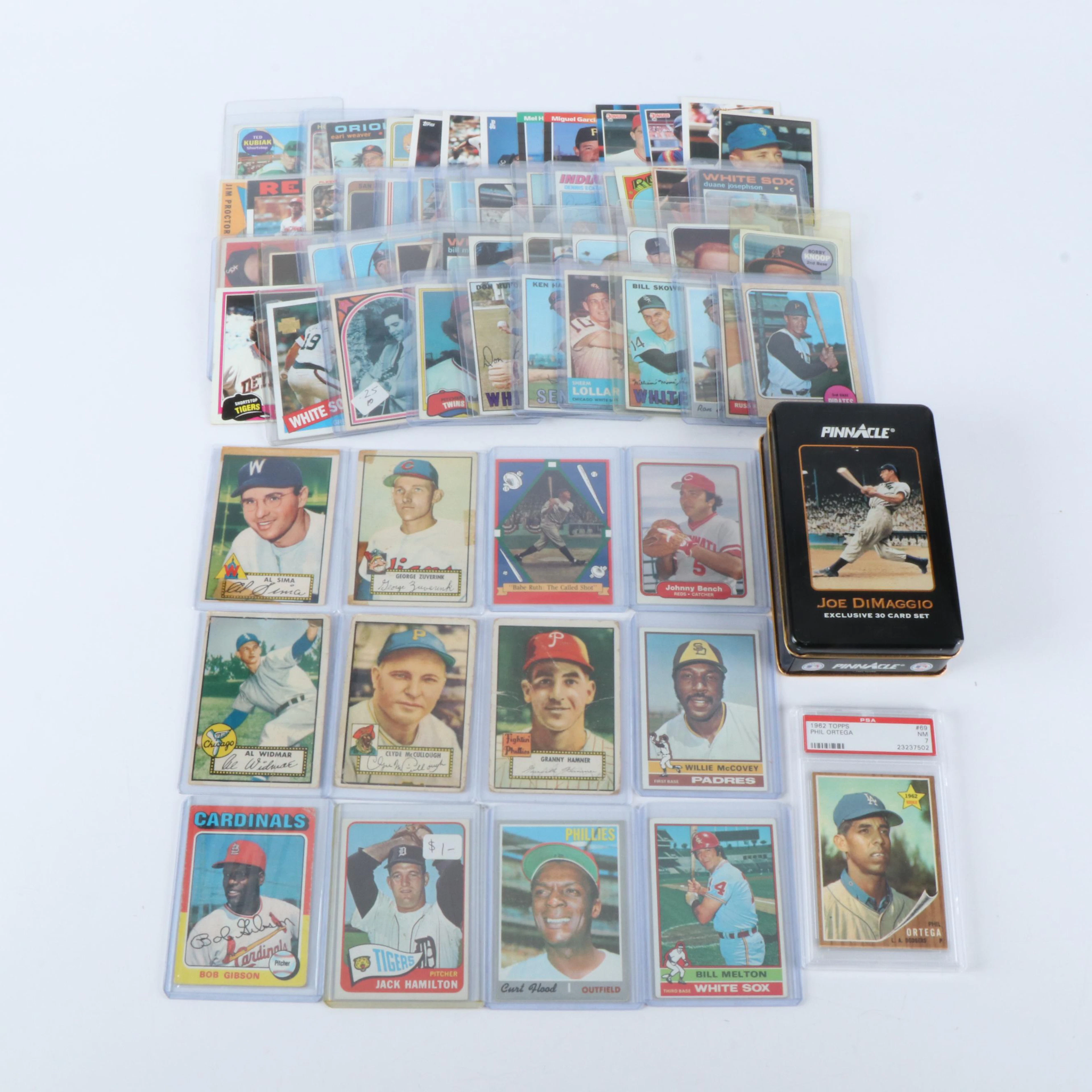 Topps with Other Baseball Cards Featuring Joe DiMaggio, Bob Gibson, and More