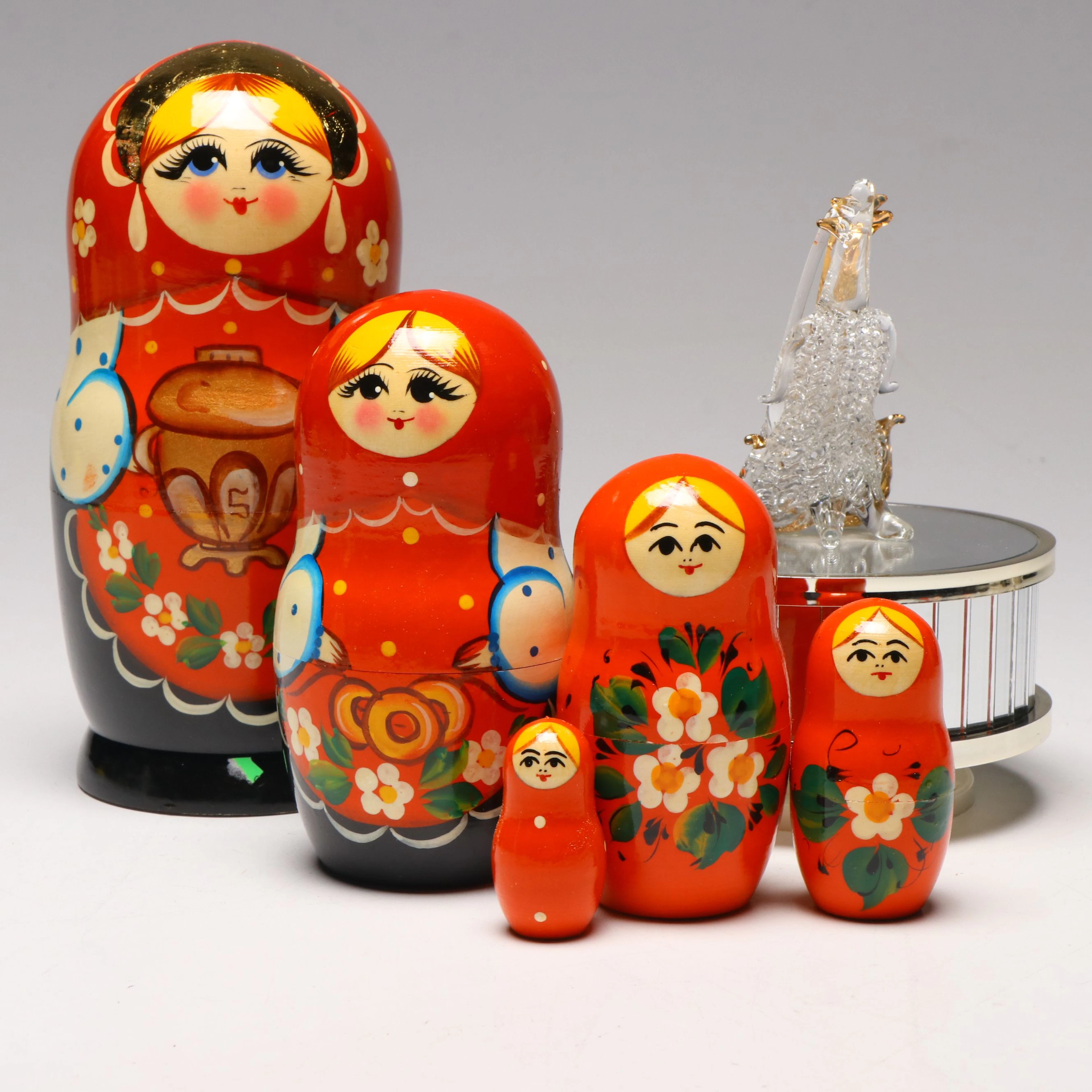 STP Goods Russian Folk Art Wood Matryoshka Doll with Crystal Music Box