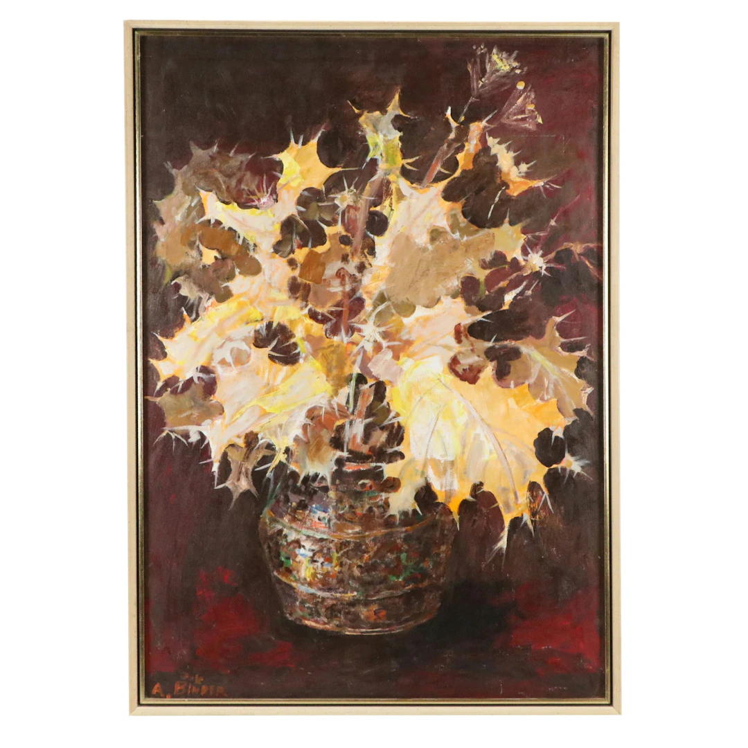 Avraham Binder Still Life Oil Painting of Botanical Arrangement