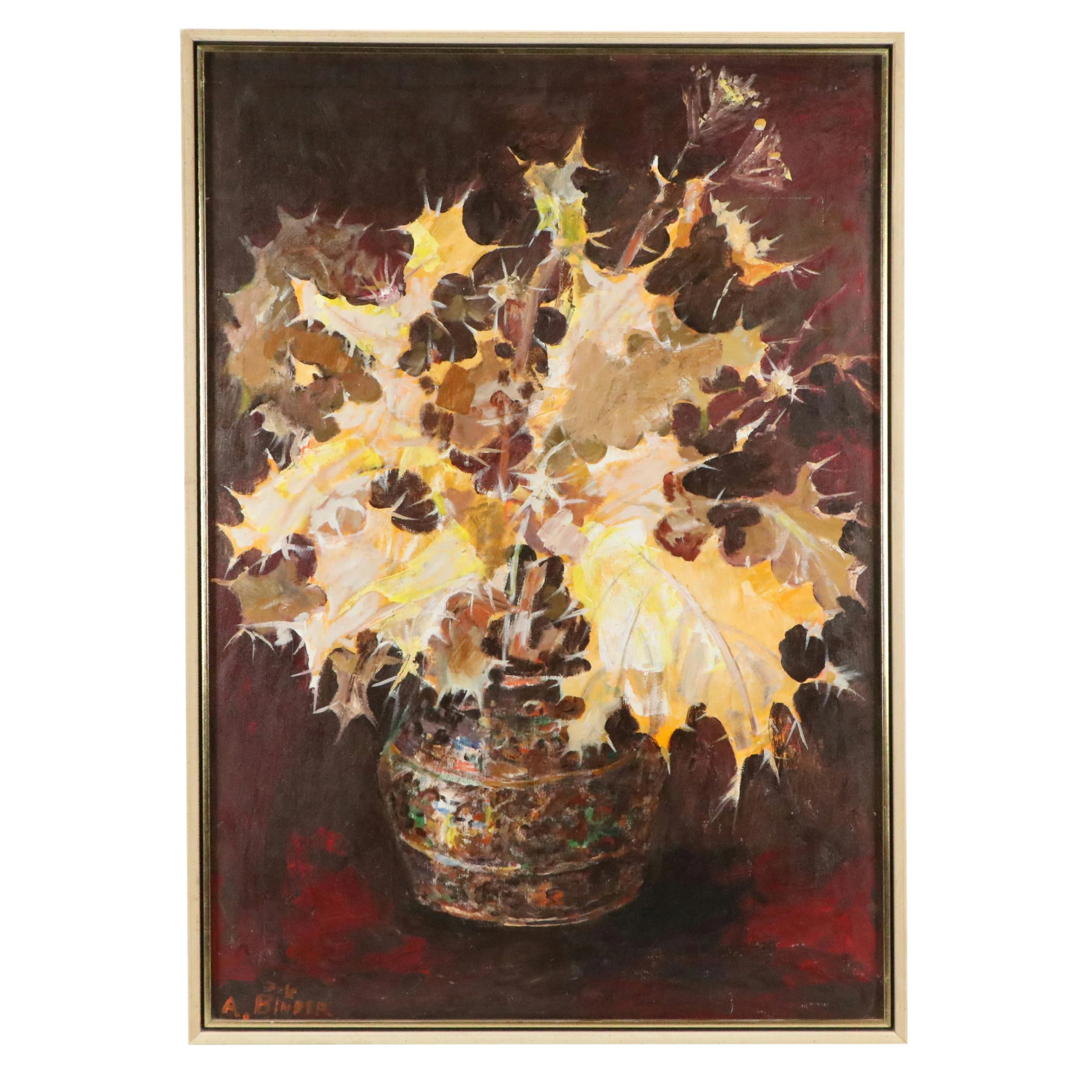 Avraham Binder Still Life Oil Painting of Botanical Arrangement