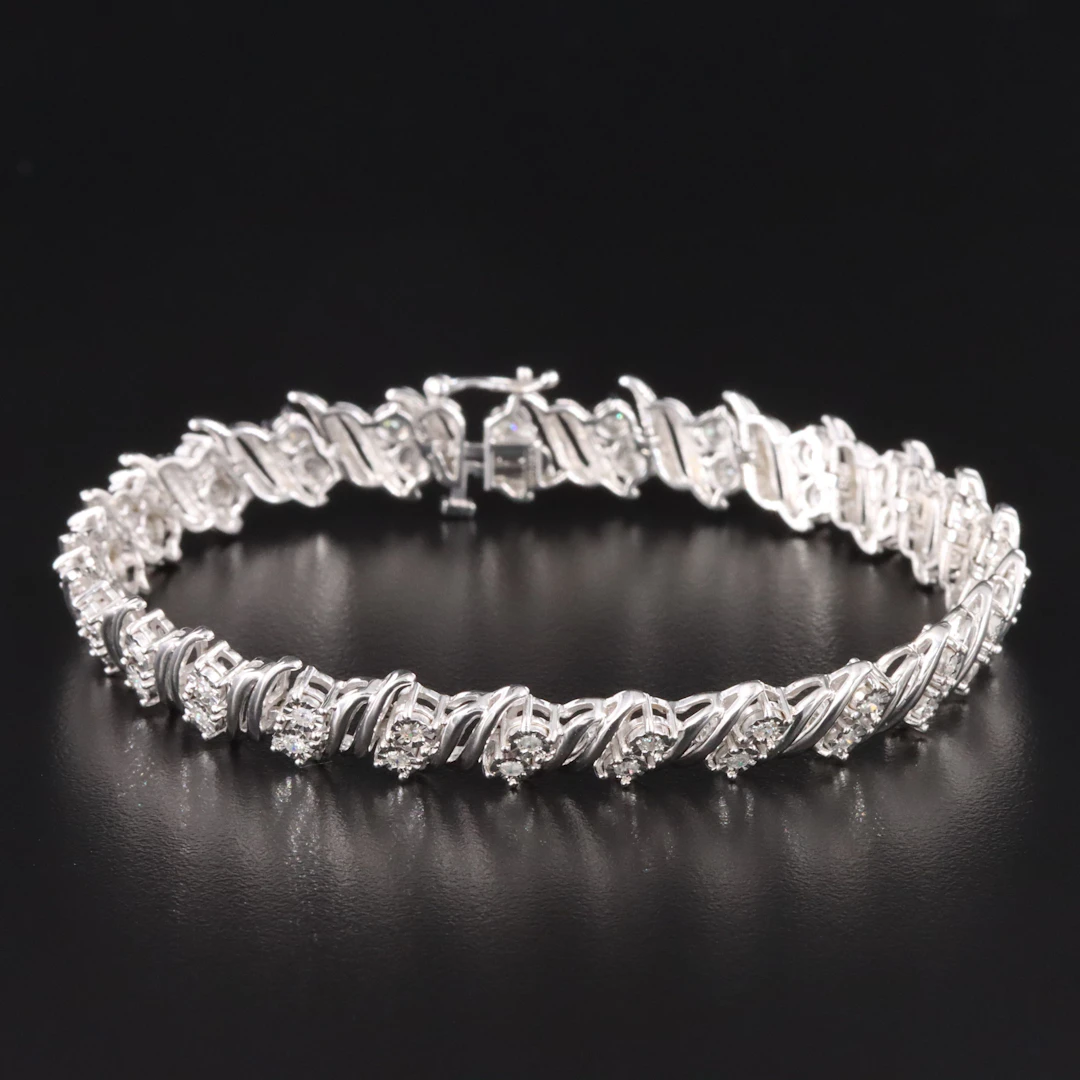 Sterling Diamond Link Bracelet