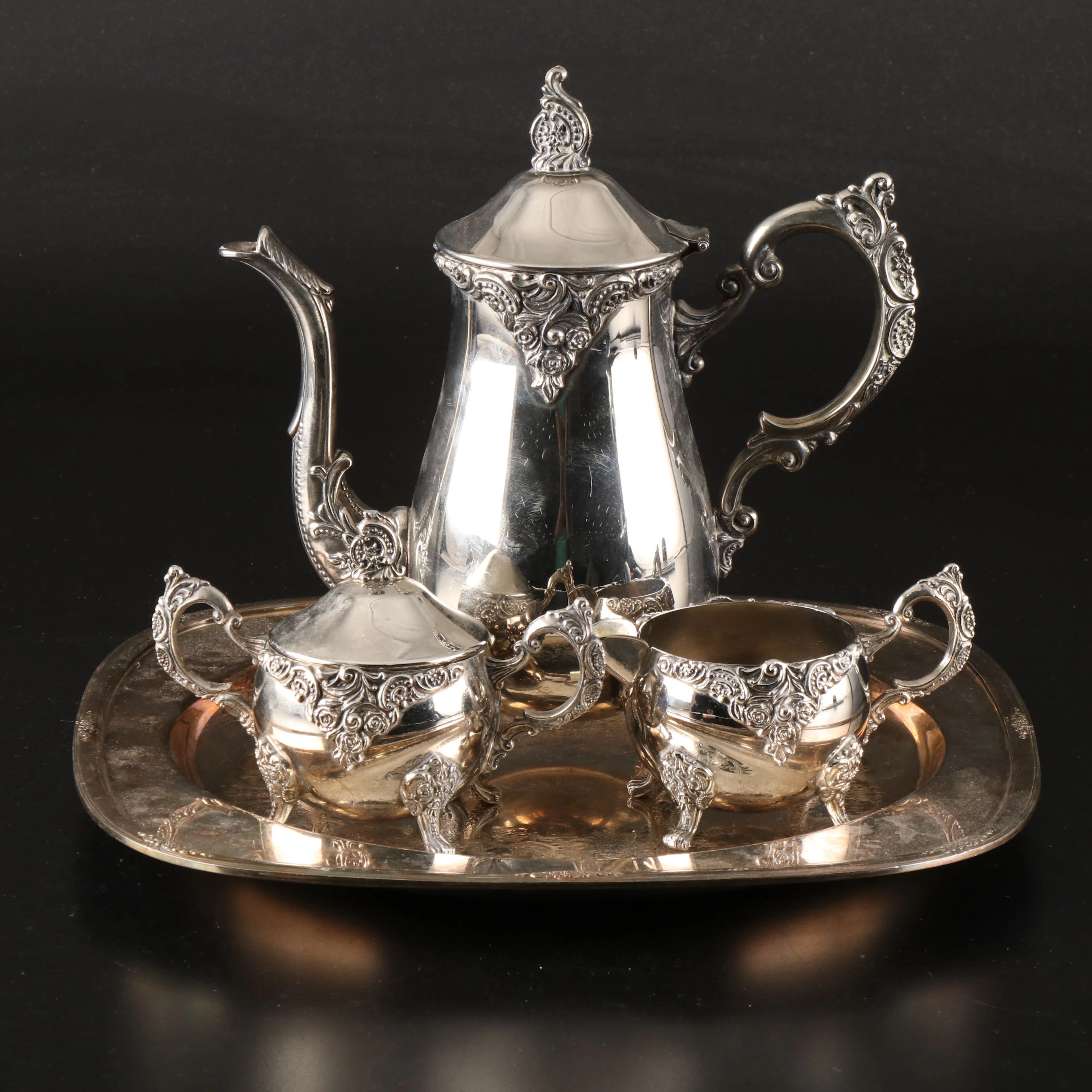 Godinger "20th Century Baroque" and Holmes & Edwards Silver Plate Tea Service