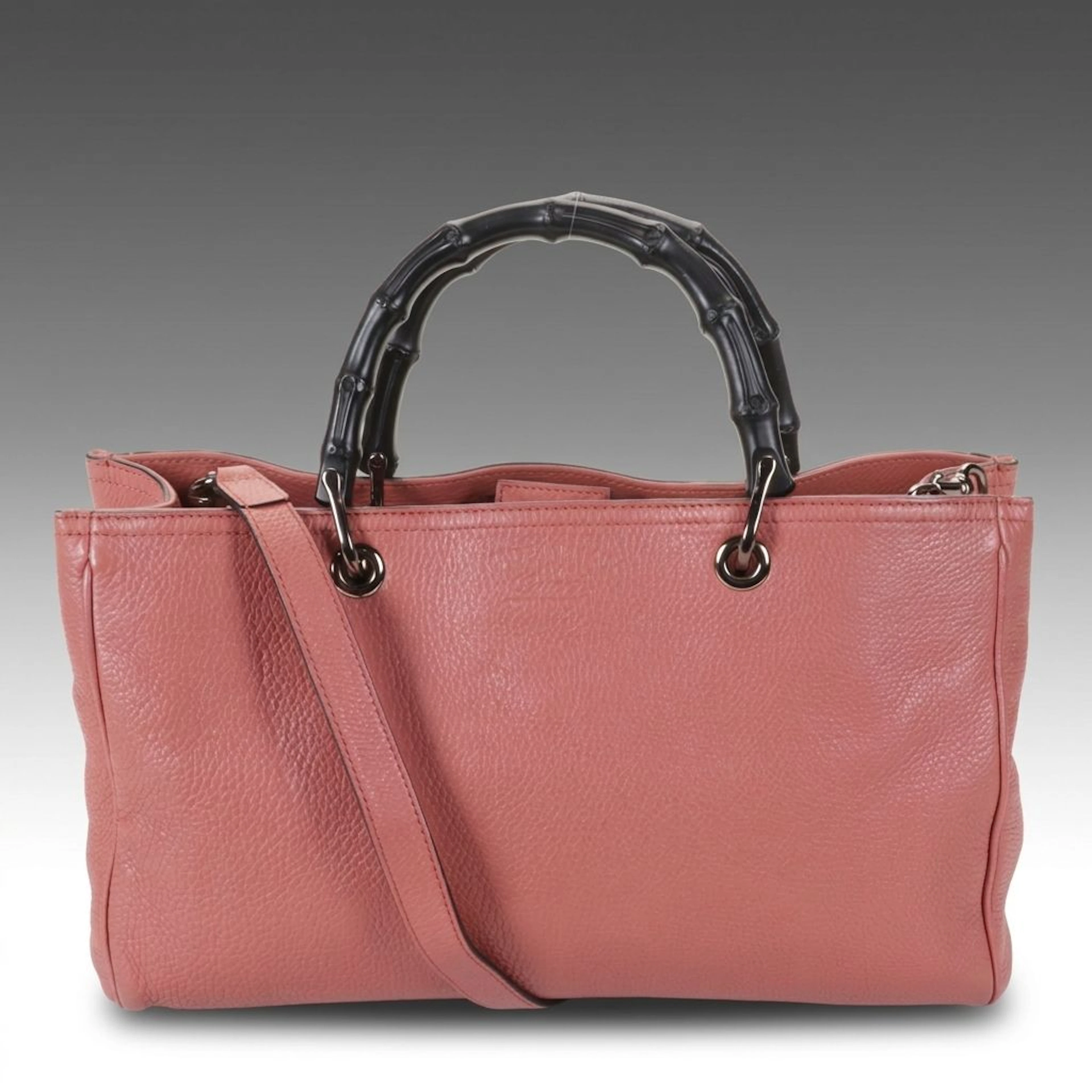 Gucci Bamboo Medium Shopper Tote in Pink Pebbled Leather