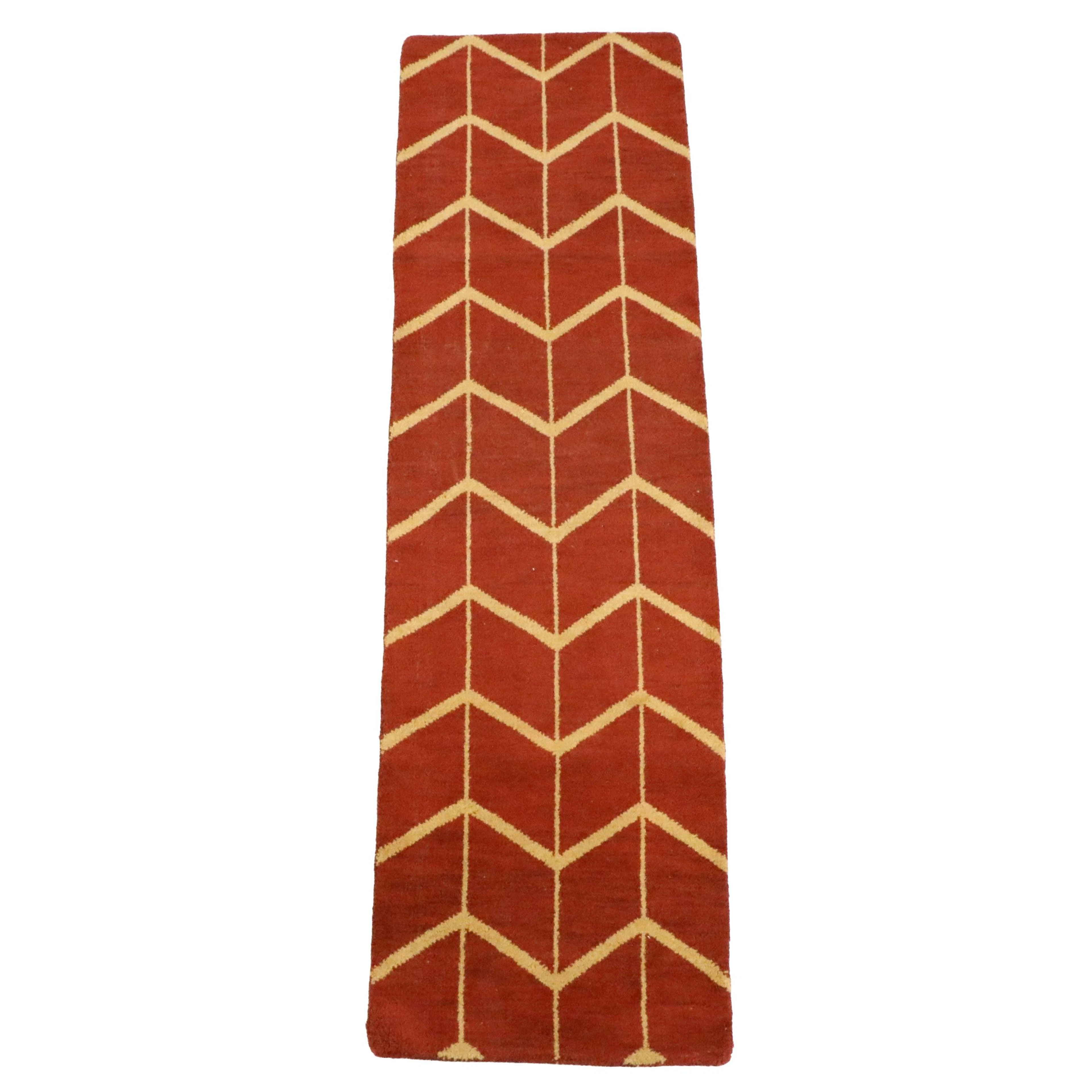 2'7 x 9'5 Hand-Knotted Indian Contemporary Chevron Carpet Runner