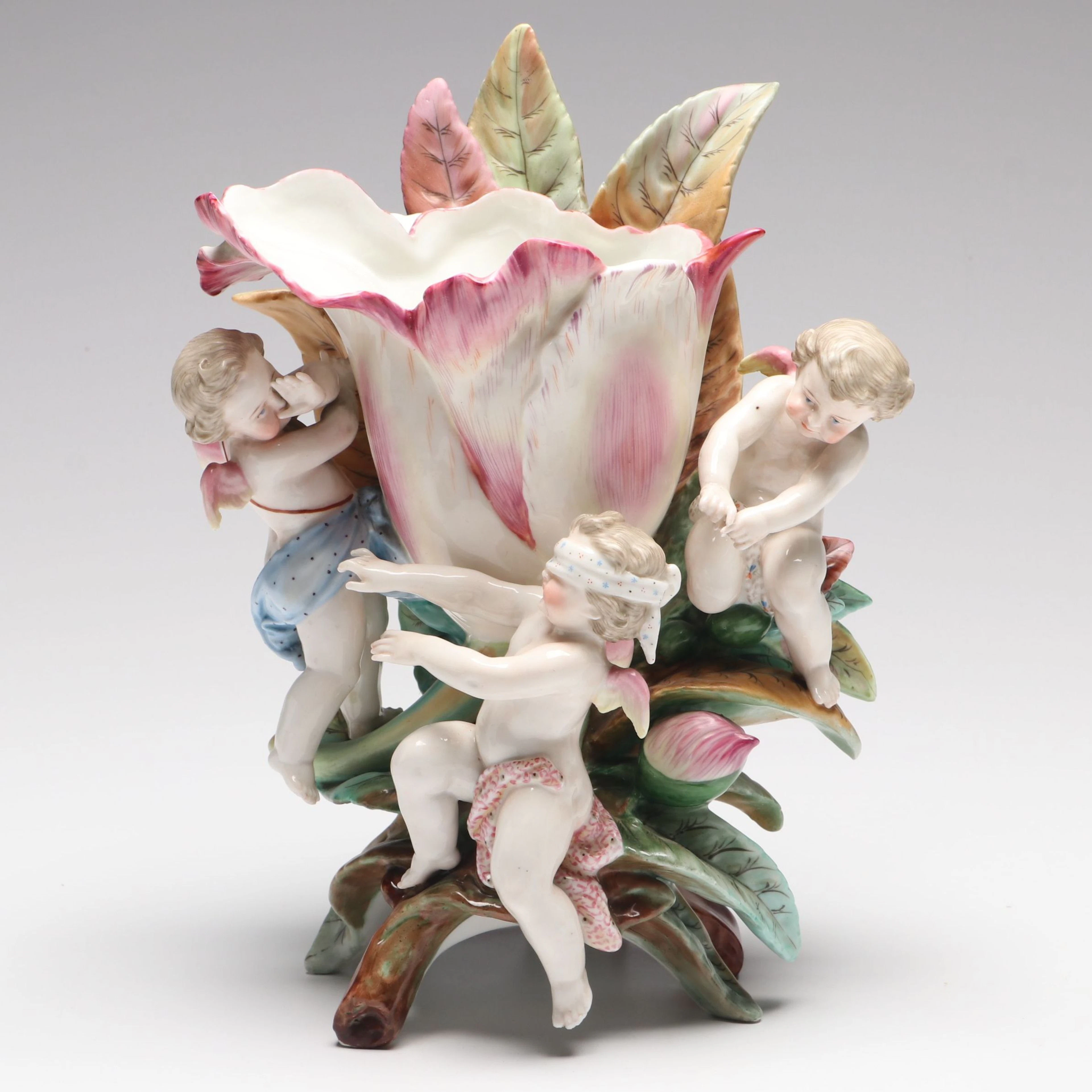 Kister Scheibe-Alsbach Porcelain Figural Putto Vase, Late 19th to Early 20th C.
