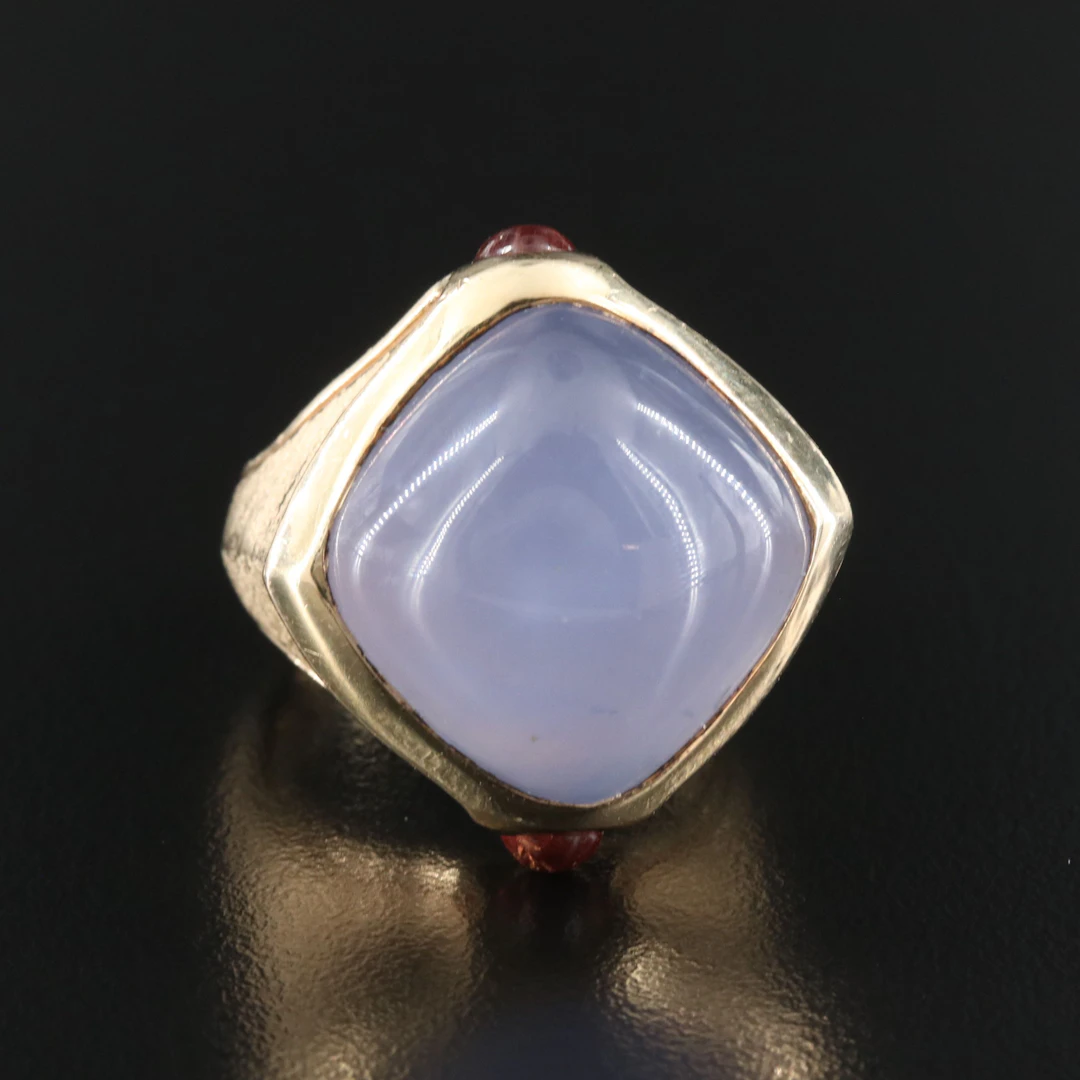 14K Chalcedony and Spinel Sculptural Ring