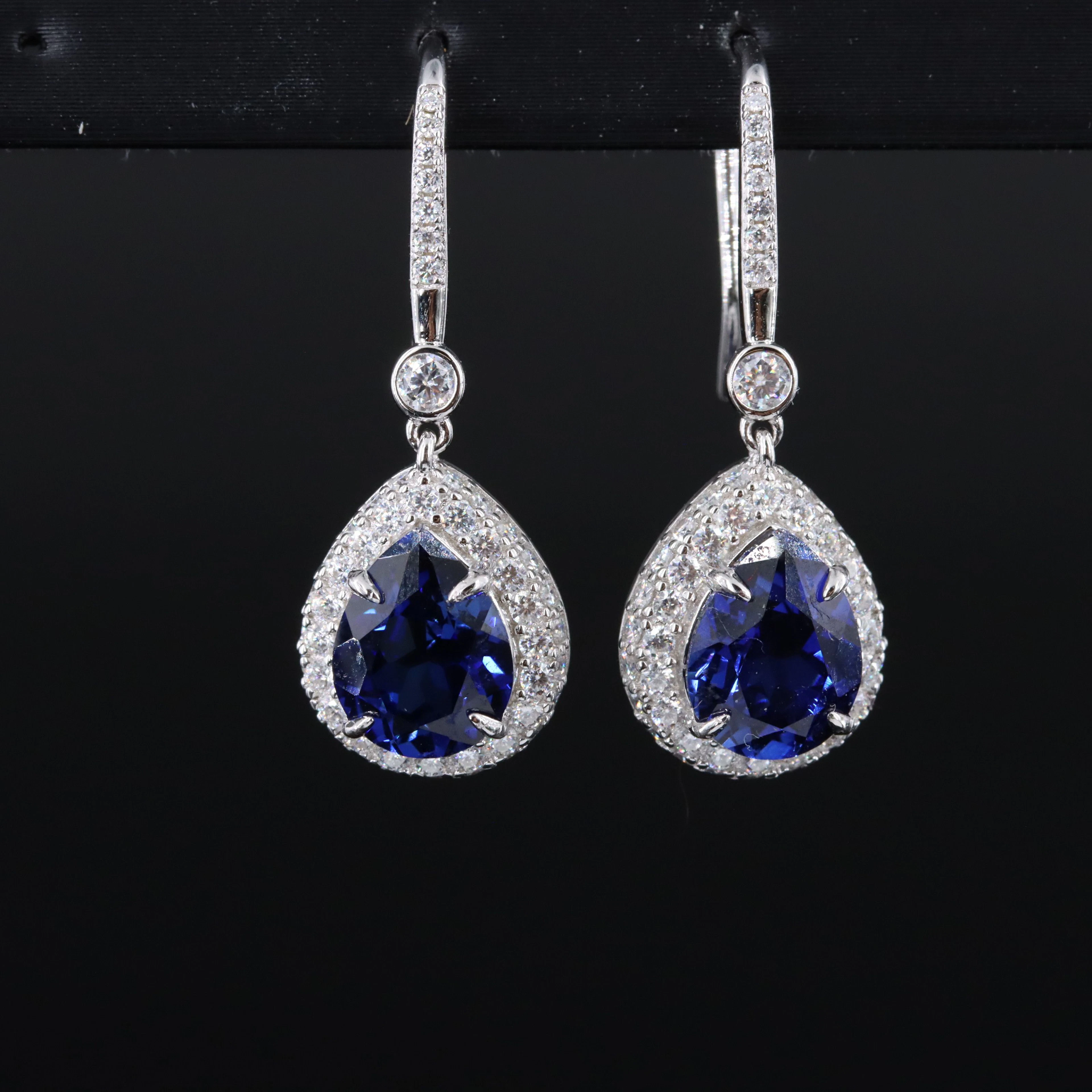 Sterling Sapphire and Moissanite Drop Earrings