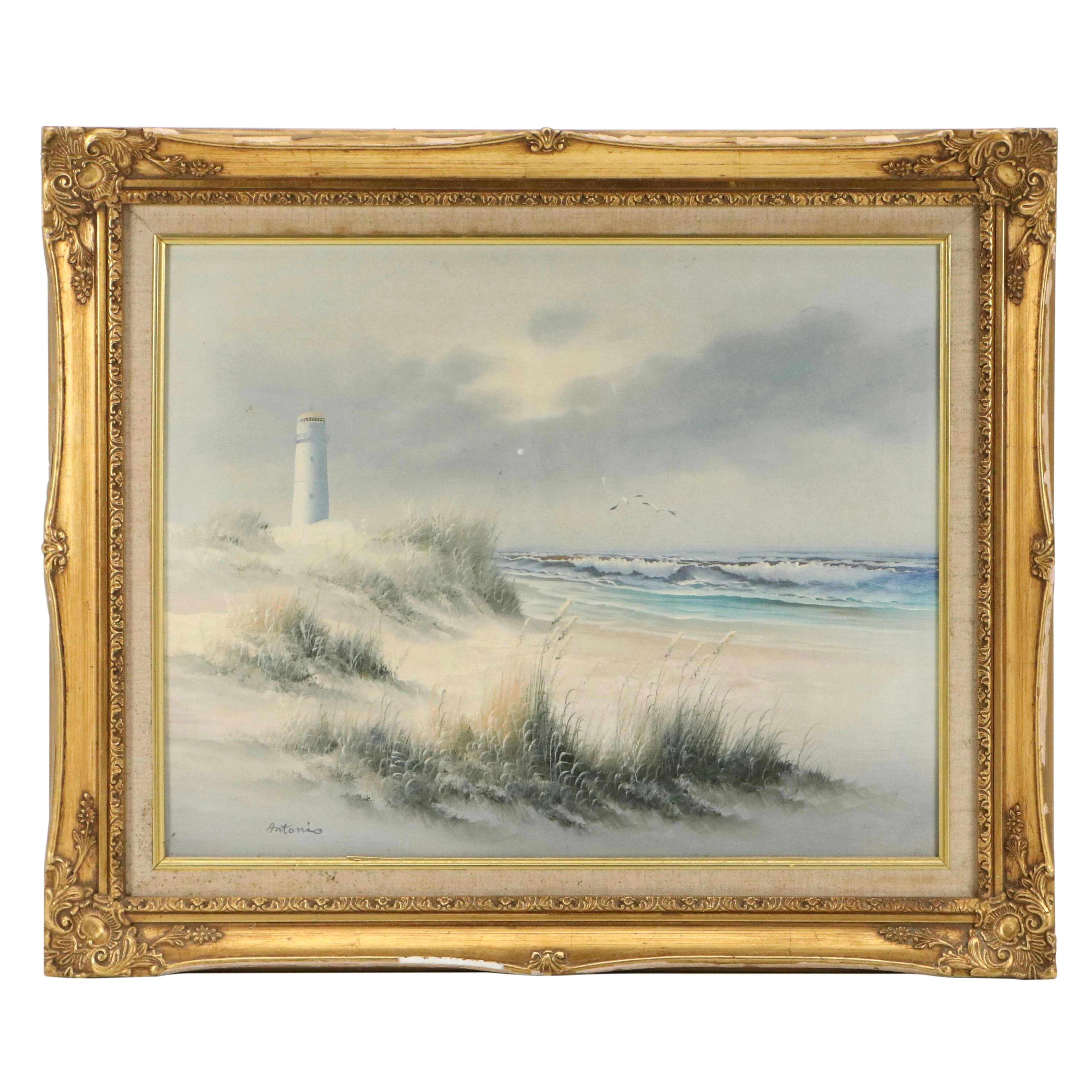 Coastal Landscape Oil Painting of Gloomy Lighthouse