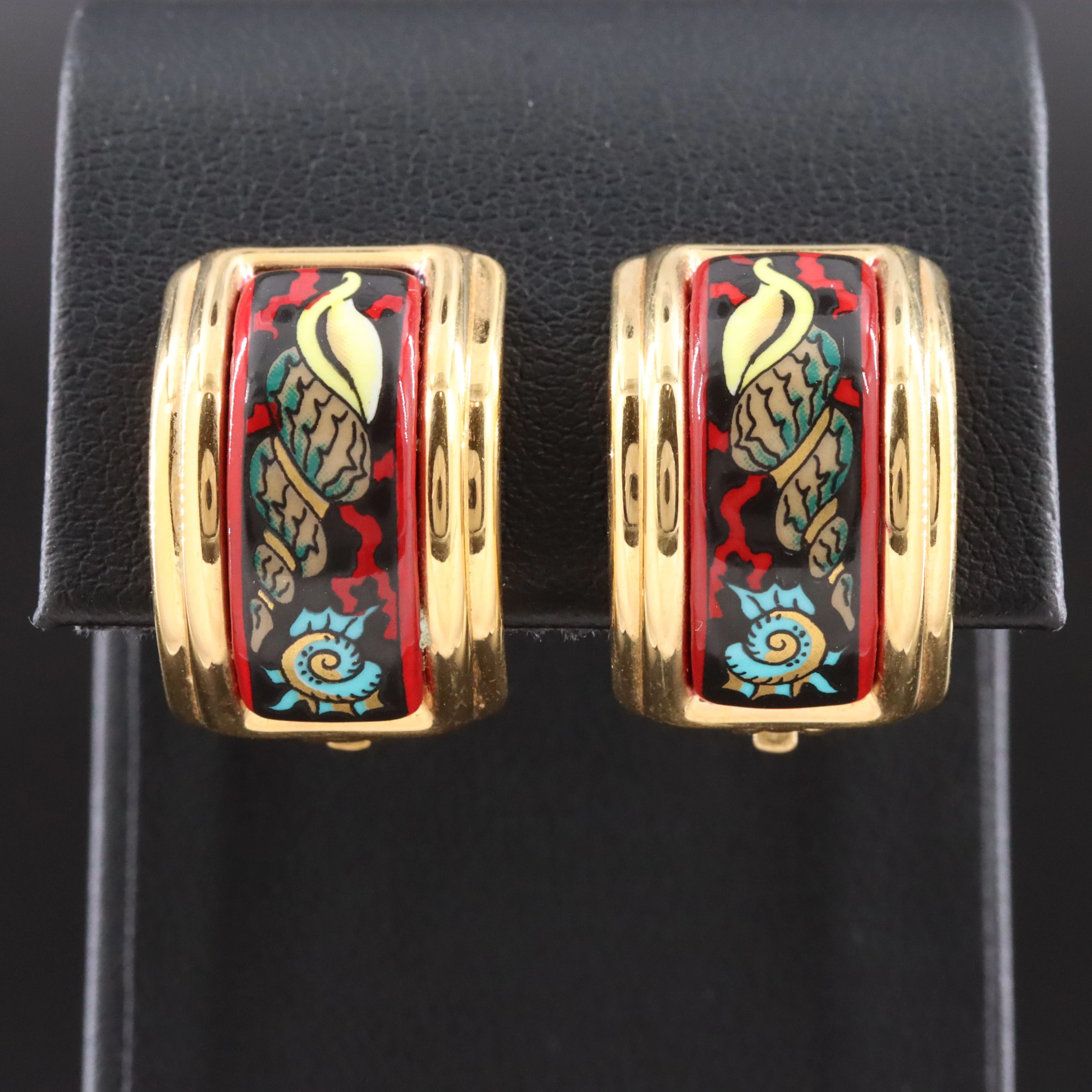 Hermès Seashell Motif Enamel Clip Earrings