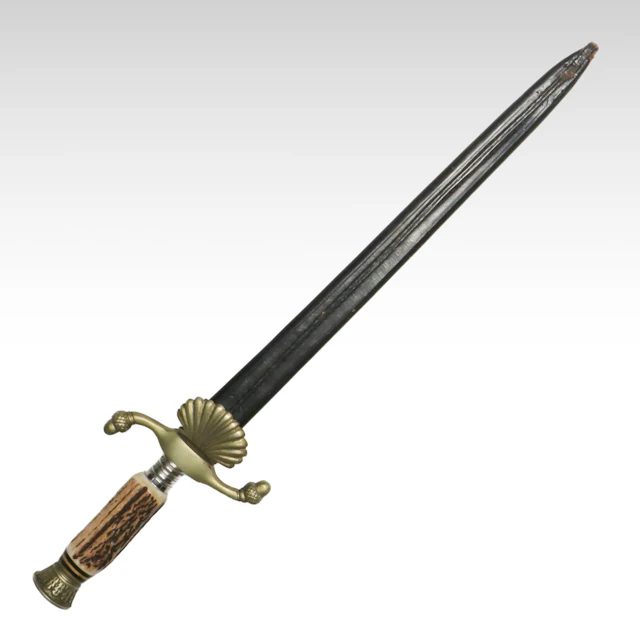 German "Hirschfänger" Antler Handle Hunting Dagger with Leather Scabbard