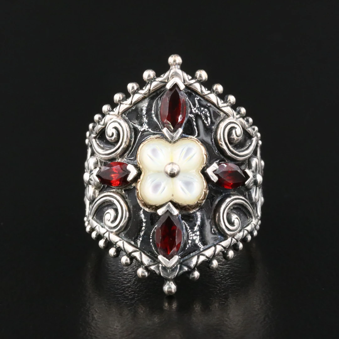 Barbara Bixby Sterling Ring with Garnet and 18K Accents