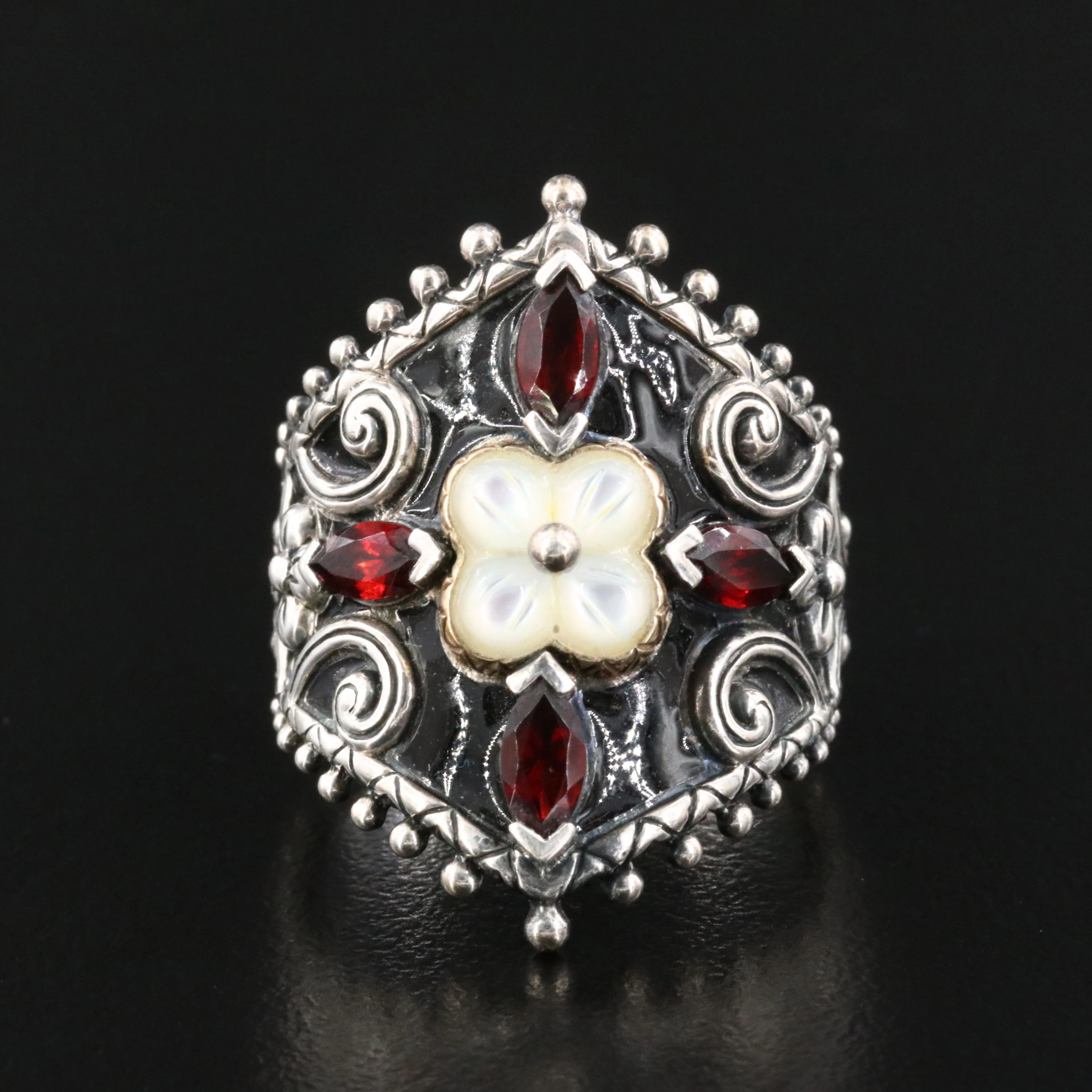 Barbara Bixby Sterling Ring with Garnet and 18K Accents