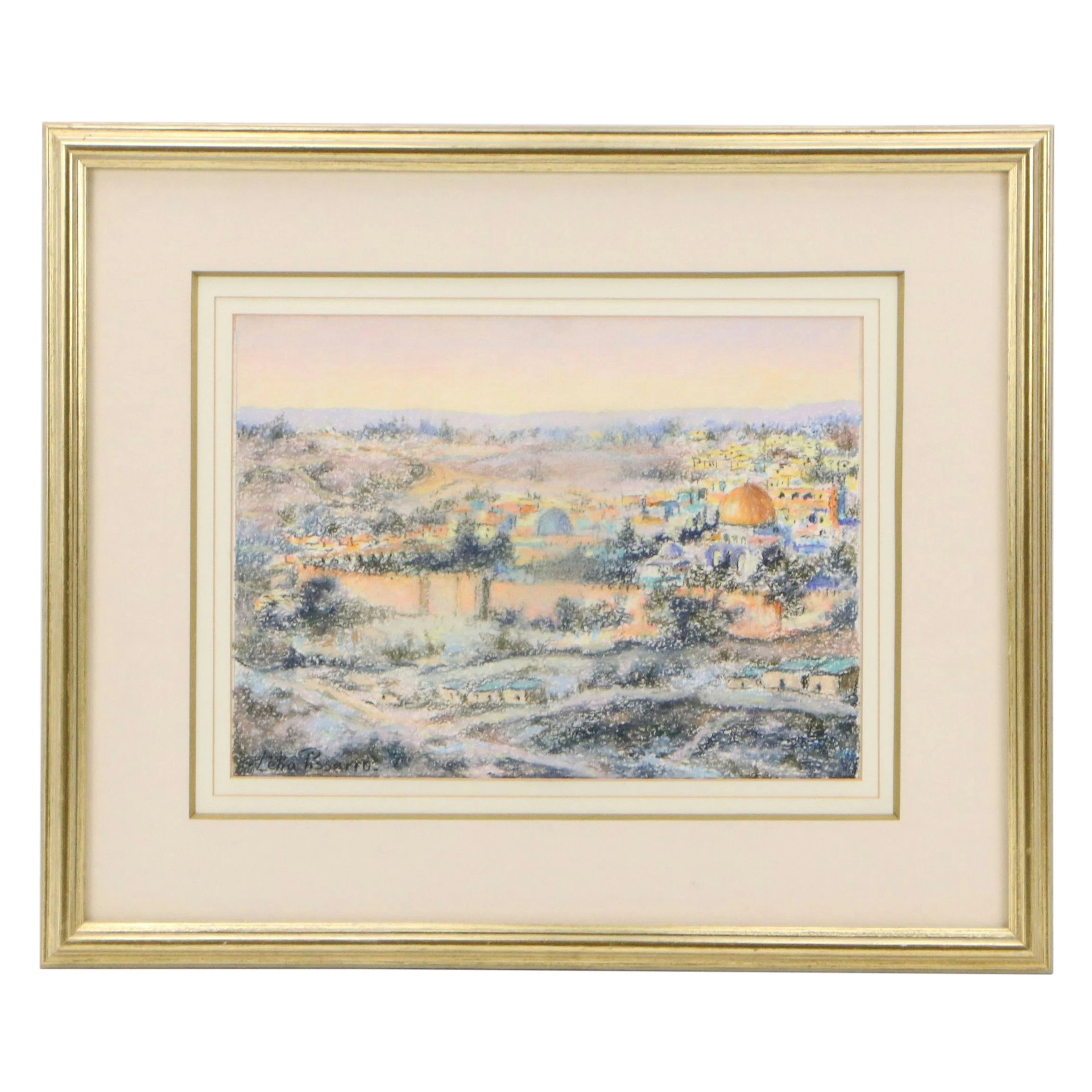 Lélia Pissarro Cityscape Pastel Drawing "Jerusalem," Late 20th to 21st Century