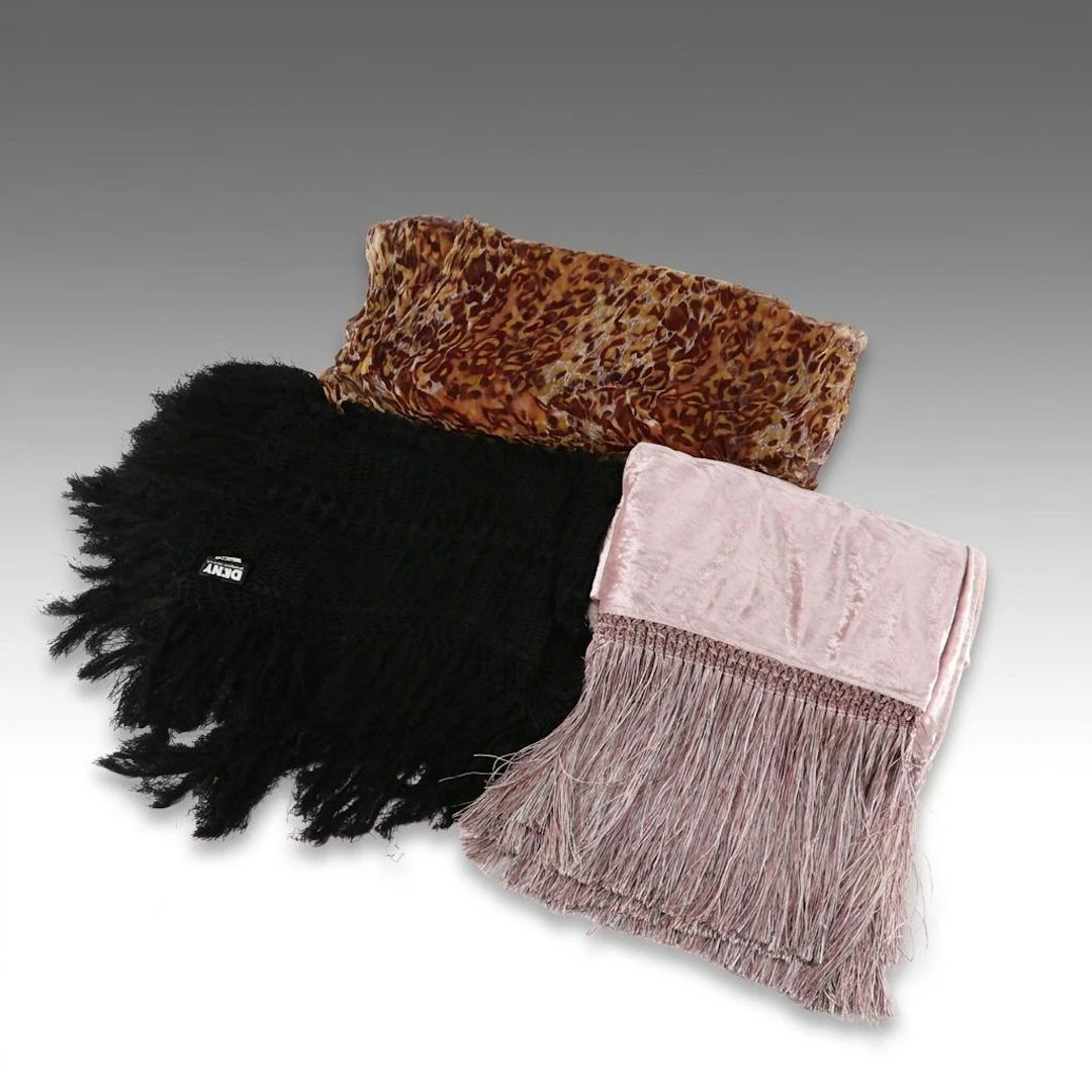DKNY Black Square Fringe Scarf, Other Fringe Scarf Shawl and Animal Print Scarf