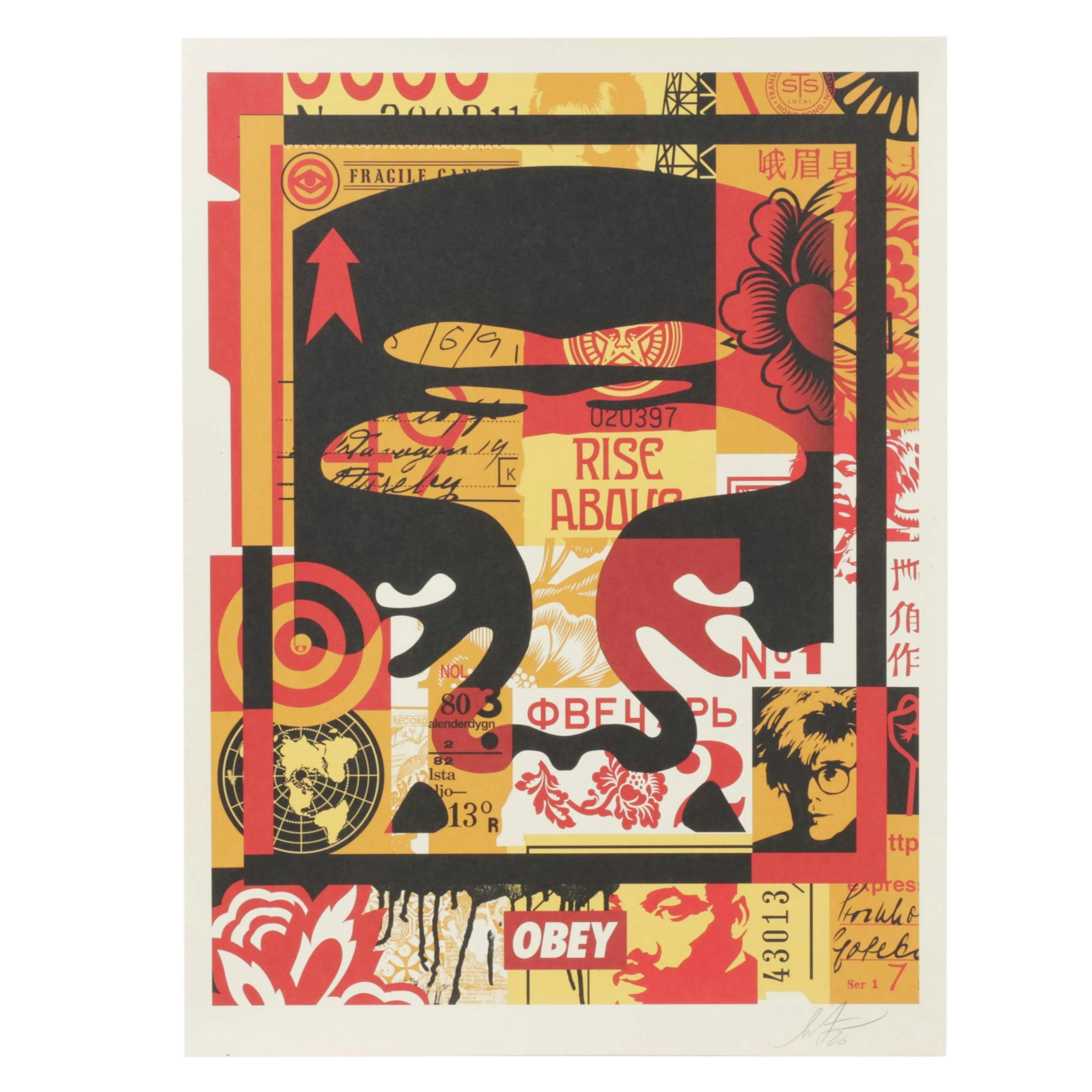 Shepard Fairey Offset Lithograph "Obey 3 Face Collage," 2026