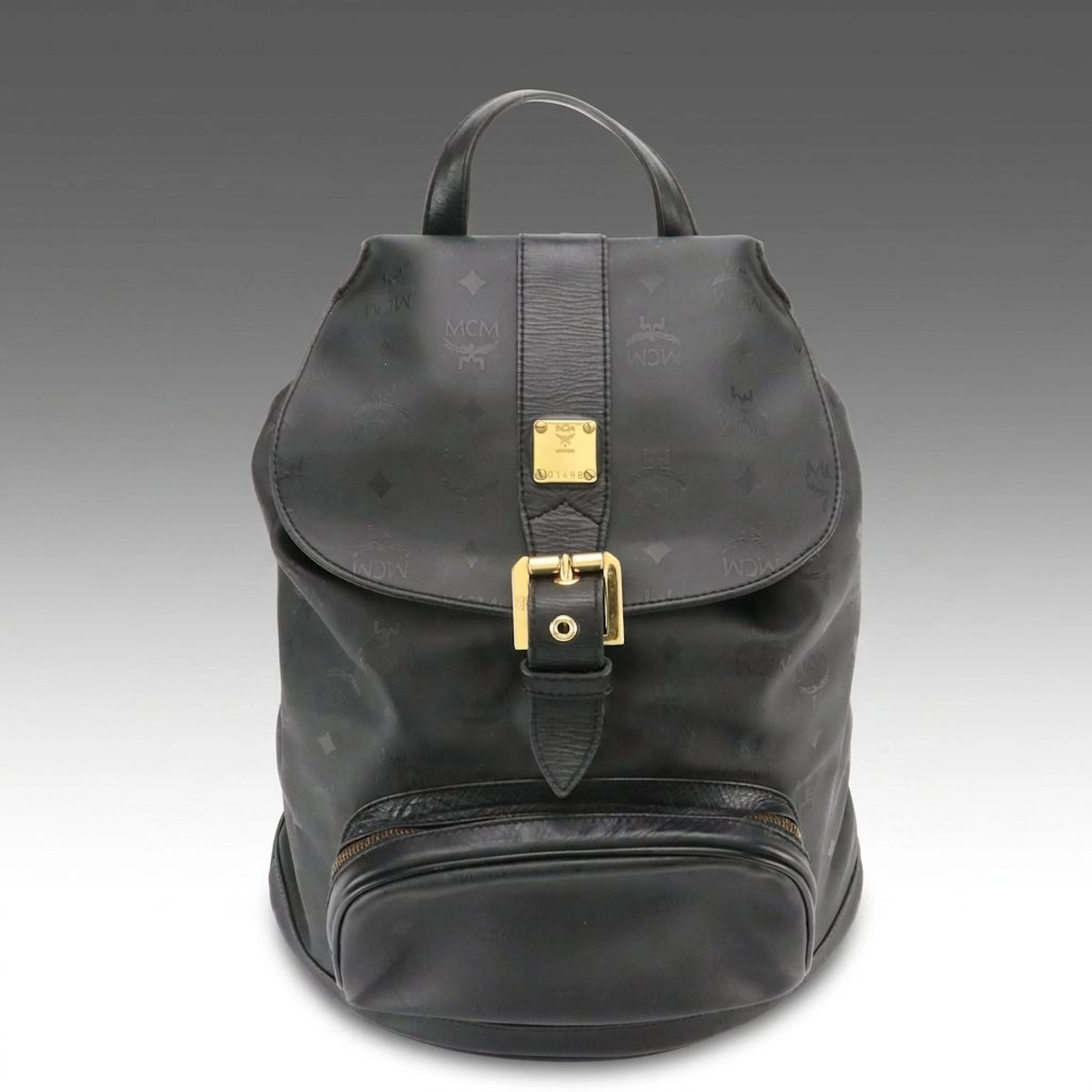 MCM Front Pouch Large Backpack Bag in Black Nylon Visetos Canvas, Vintage