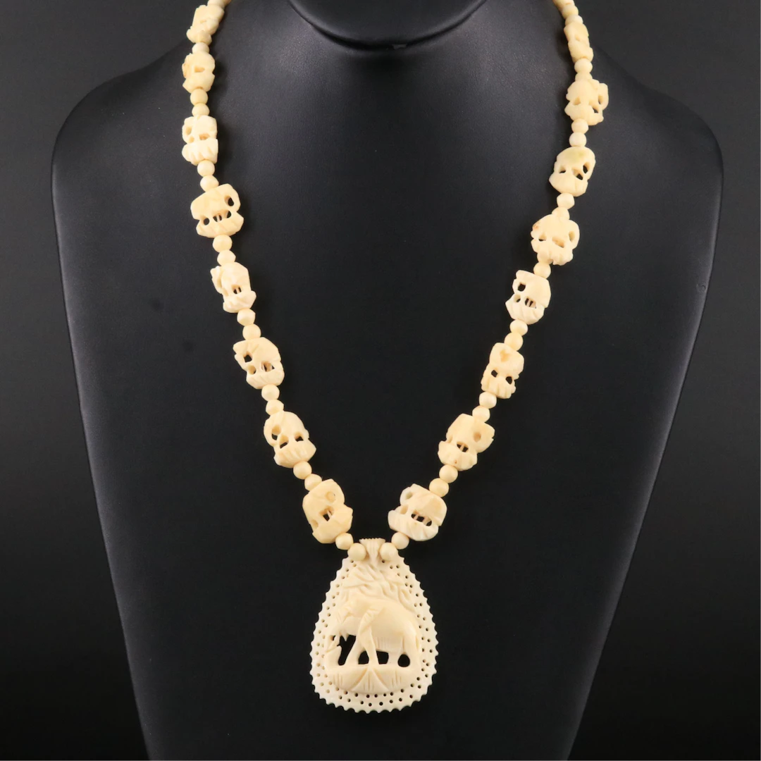 Carved Bone Elephant Necklace