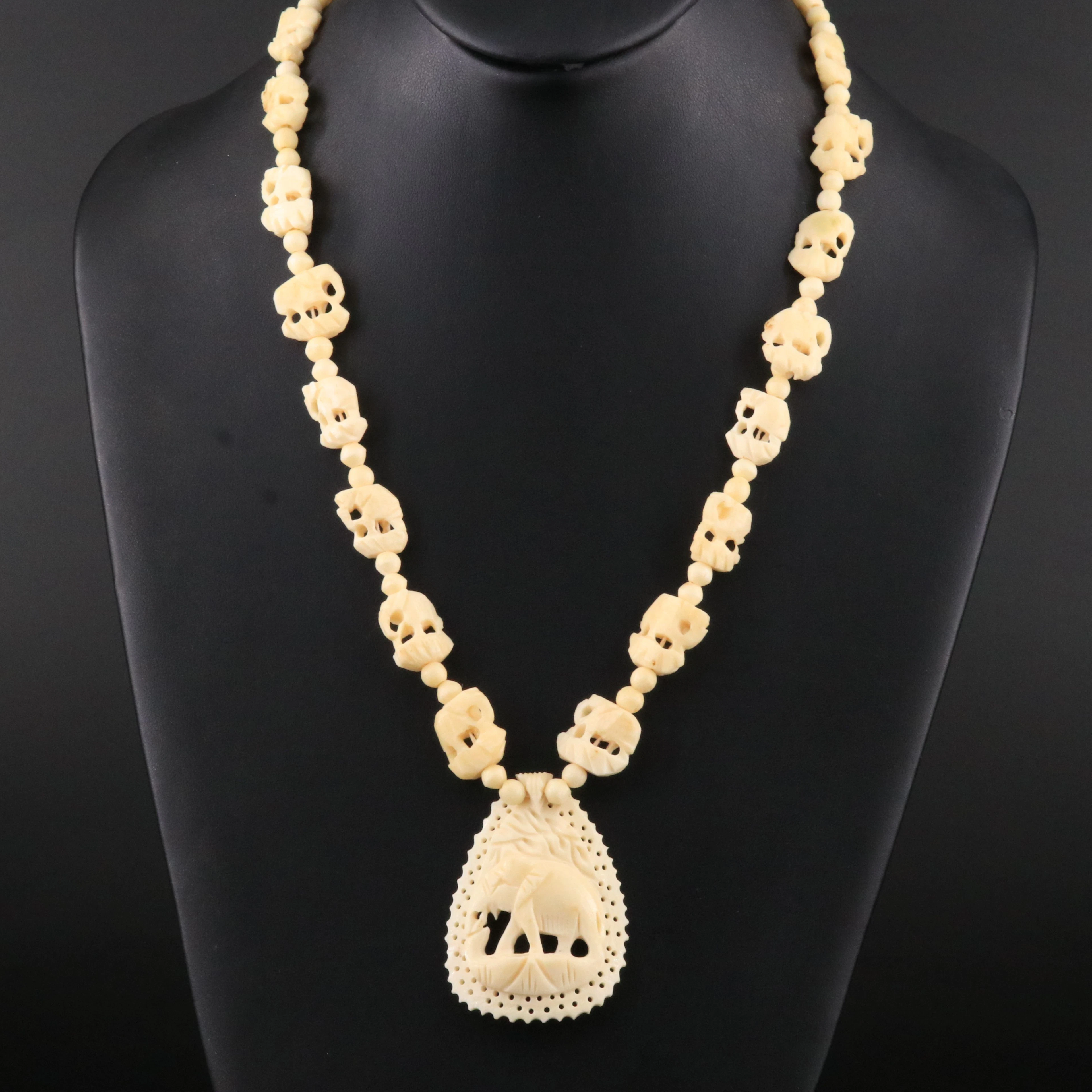 Carved Bone Elephant Necklace