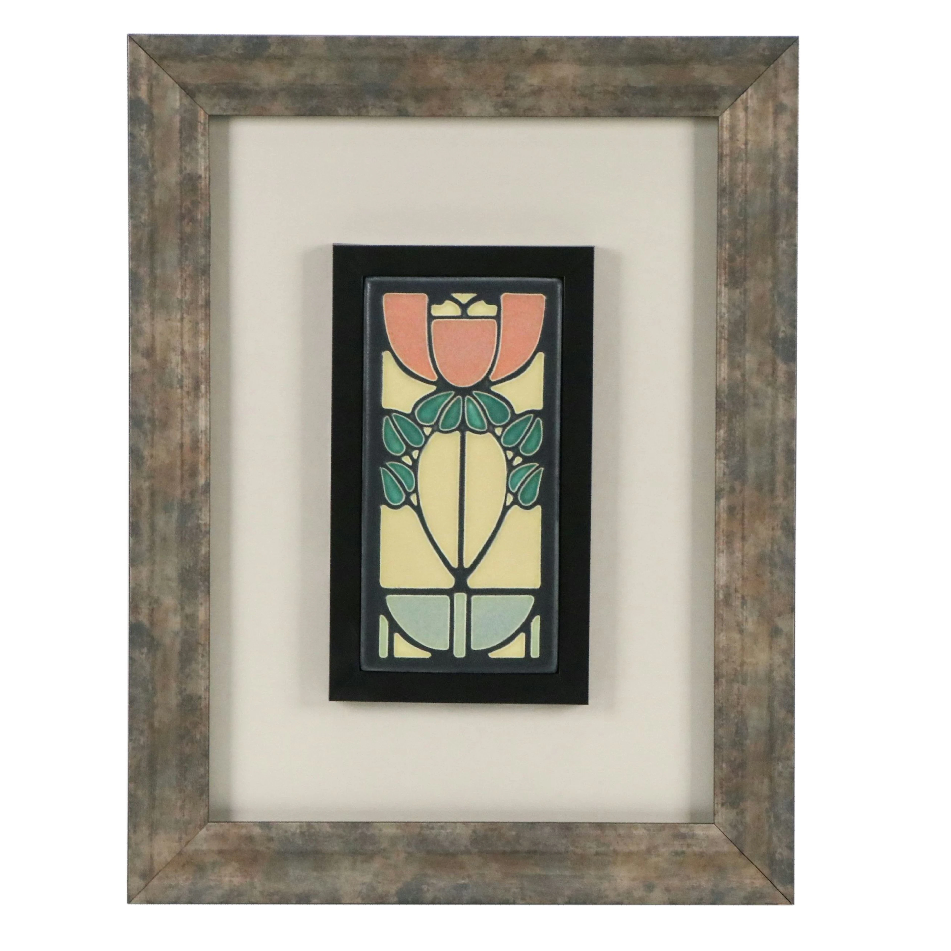 After Dard Hunter Arts and Crafts Style Motawi Ceramic Tile "Bell Flower"