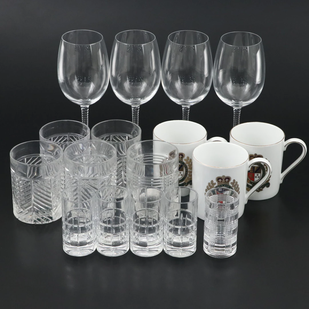 Ralph Lauren "Glen Plaid" Crystal Old Fashioned and Shot Glasses