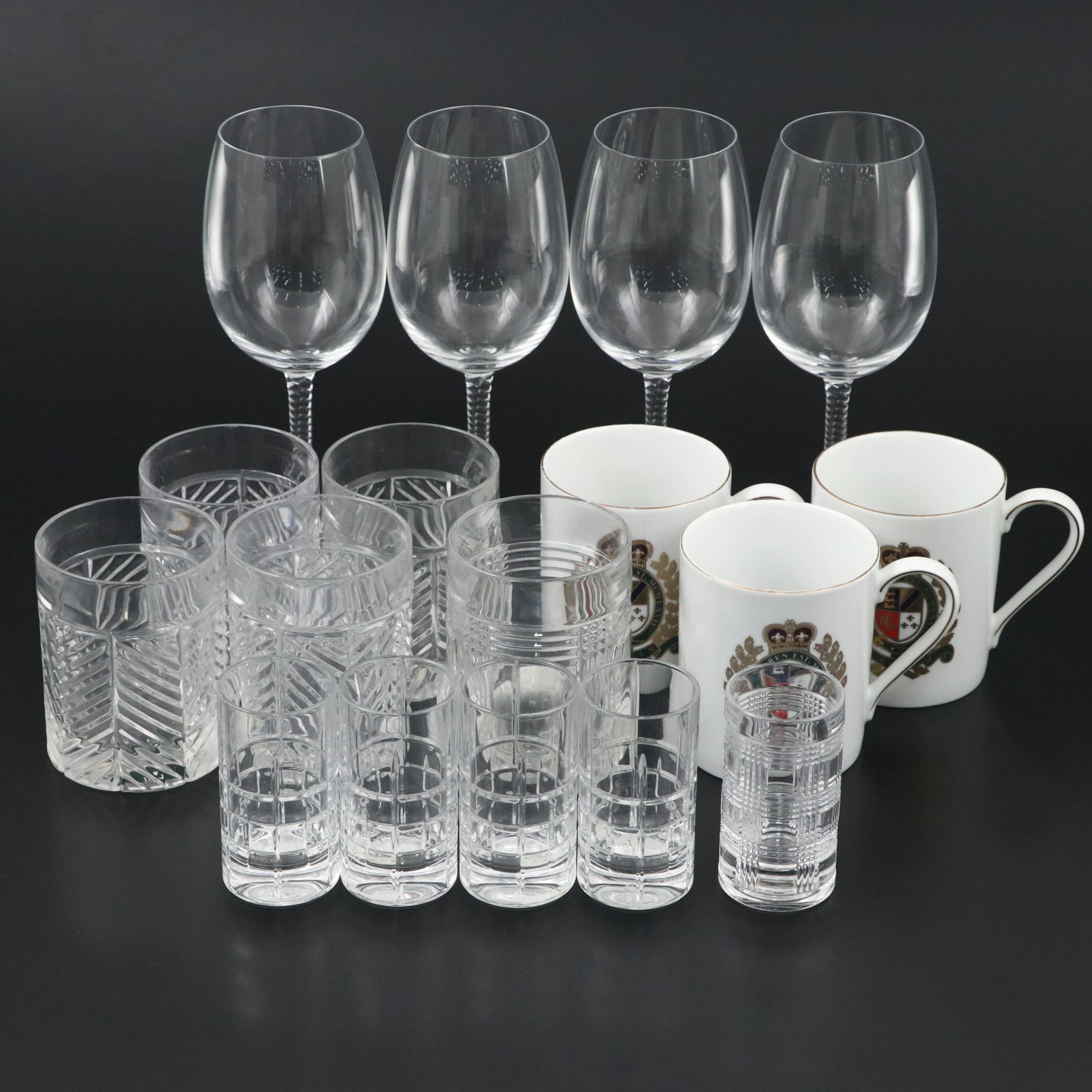 Ralph Lauren "Glen Plaid" Crystal Old Fashioned and Shot Glasses