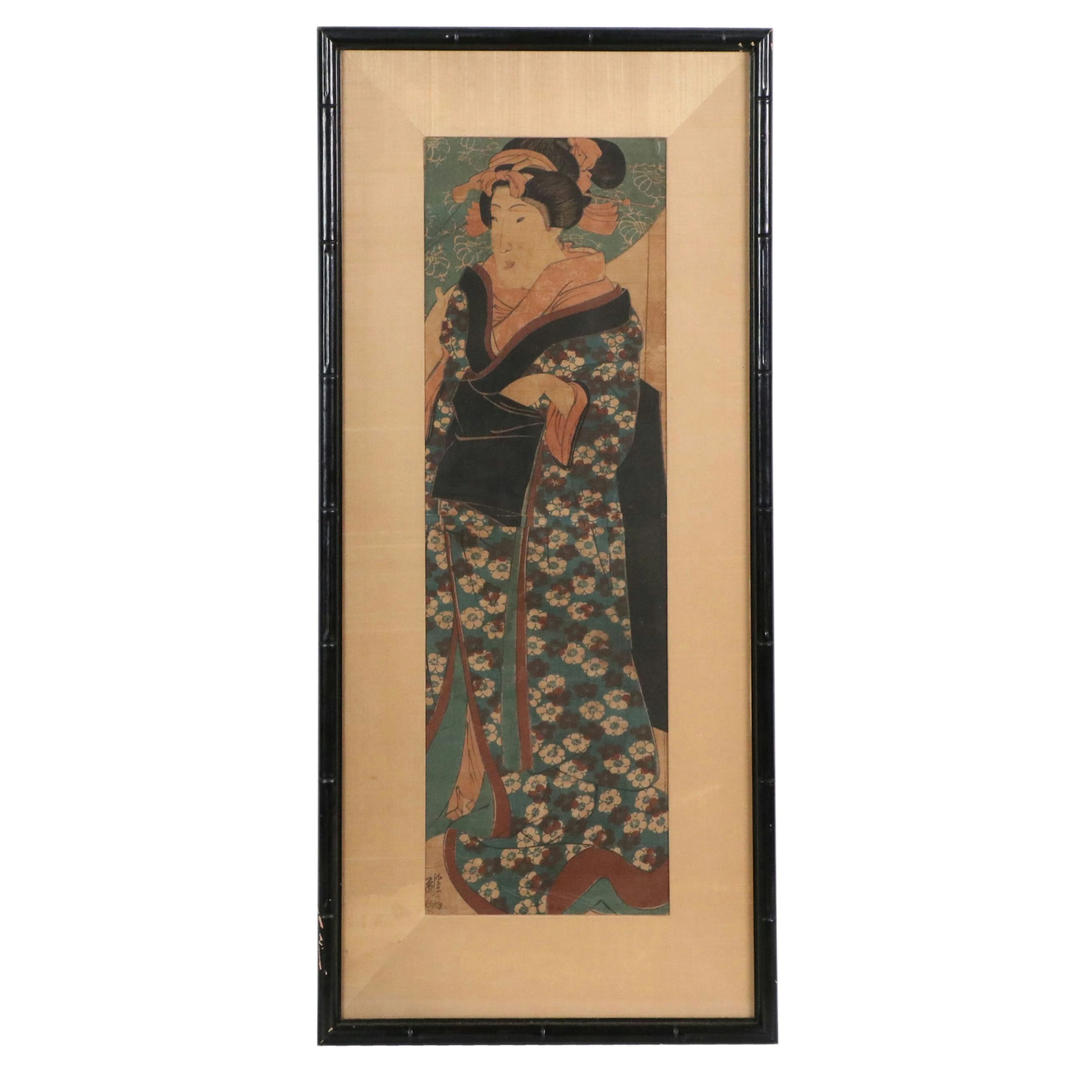 Keisai Eisen Ukiyo-e Woodblock of Standing Woman, Circa 1835