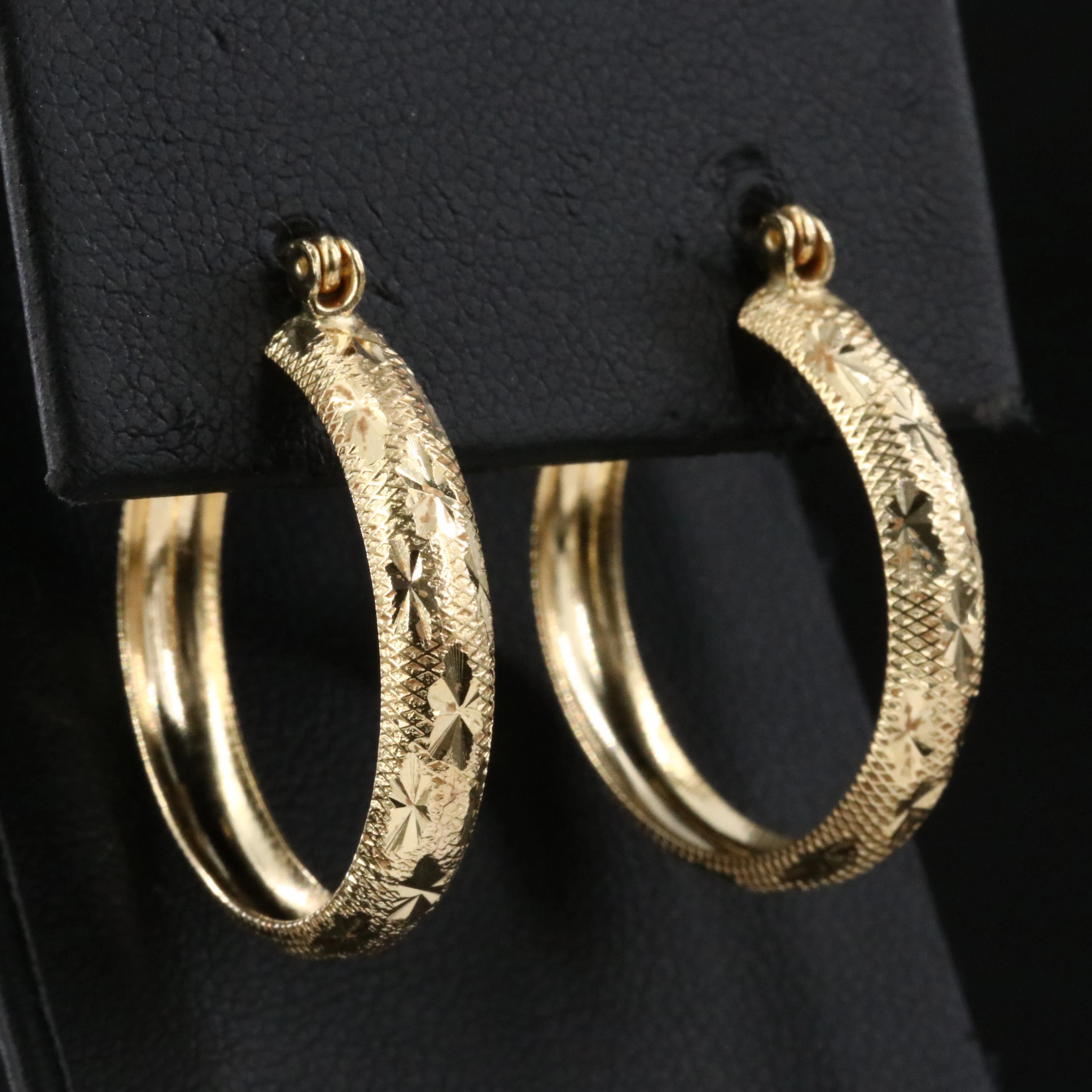 14K Hoop Earrings with Diamond-Cut Star Design