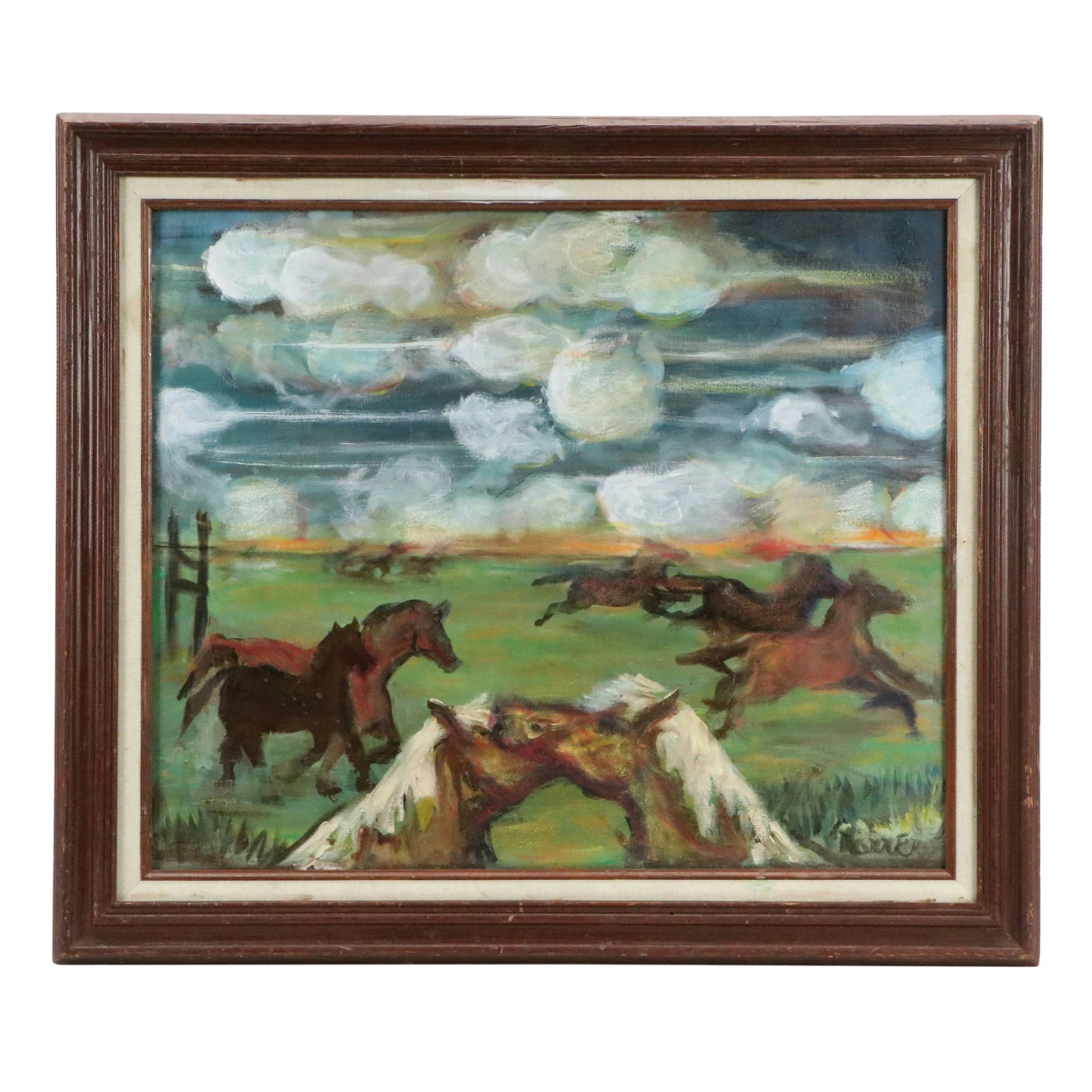 Edith Susarret Marrero Oil Painting of Horses "Love at Sunrise"