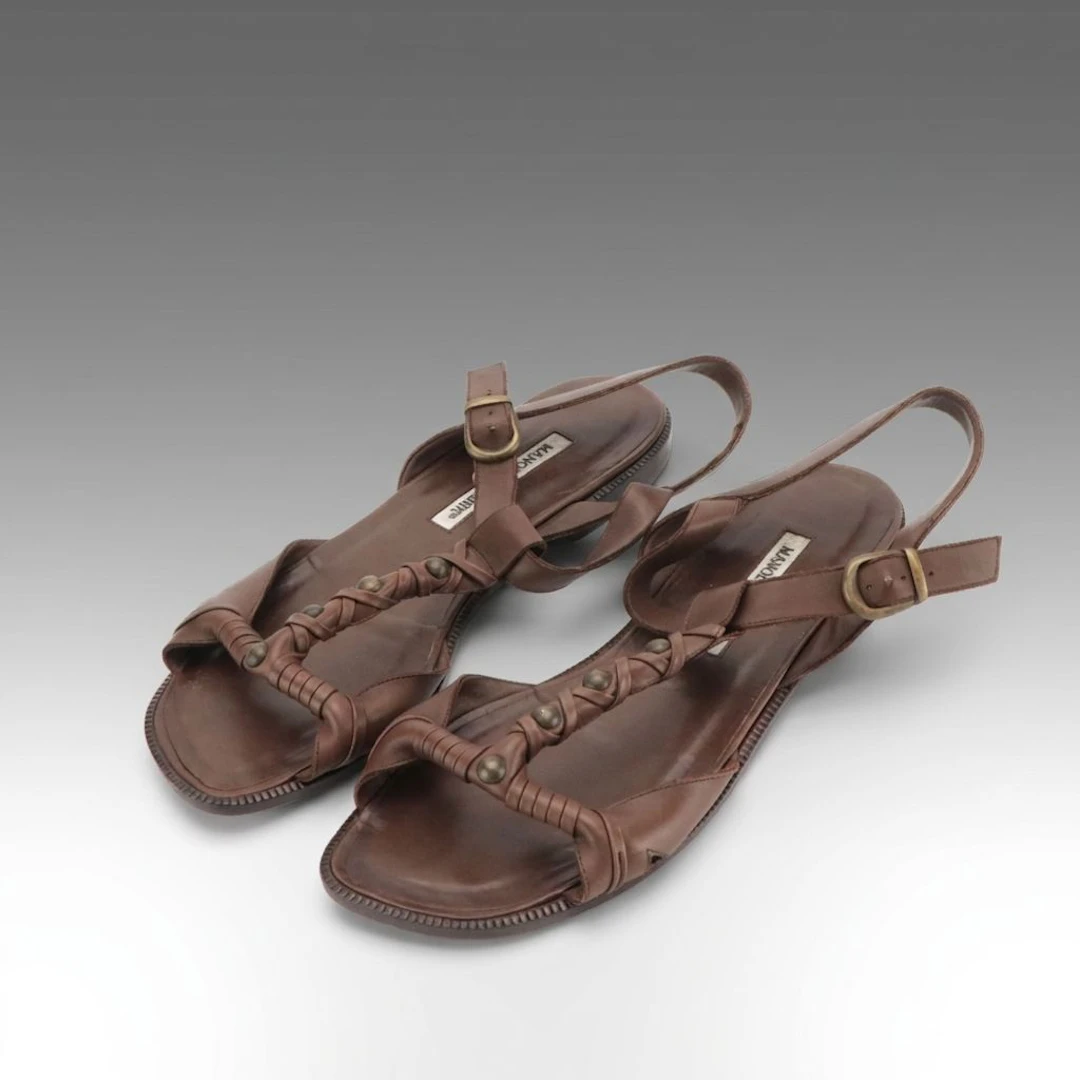 Manolo Blahnik Brown Leather Gladiator Sandals