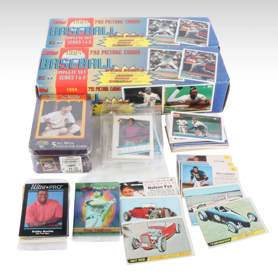 Sealed Lou Gehrig Baseball card Tin with 1994 Topps Sets and More