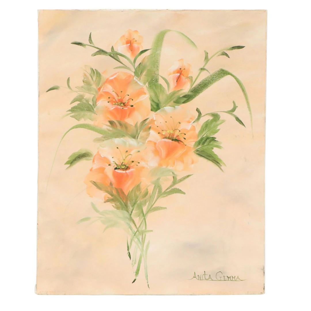 Anita Gemma Oil Painting of Bouquet, Circa 1987